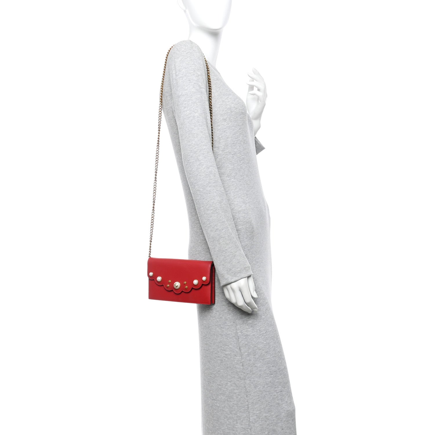 Calfskin Mini Peony Pearly Wallet on Chain Red