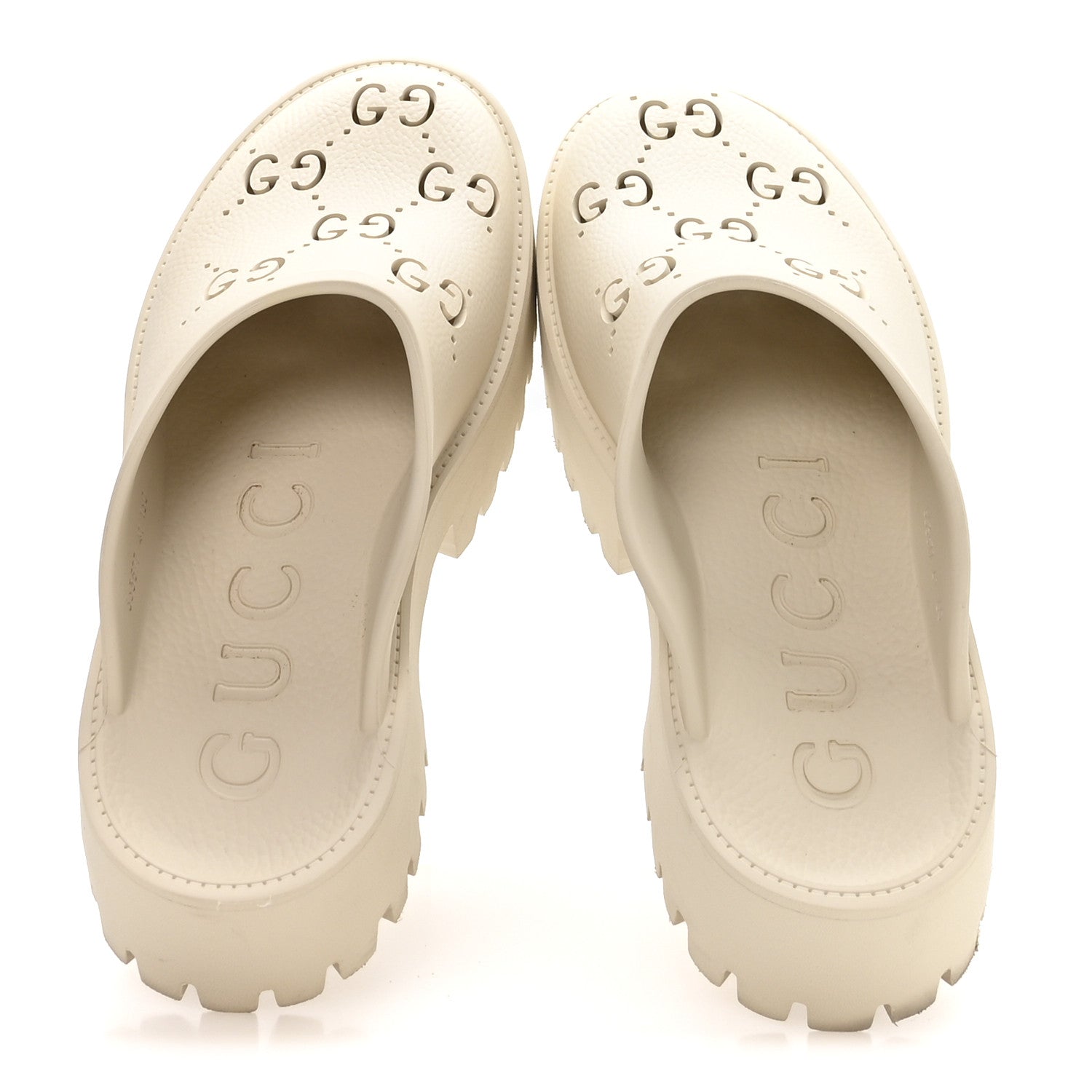 Rubber Monogram GG Go Through Platform Slide Clogs 41 Mystic White