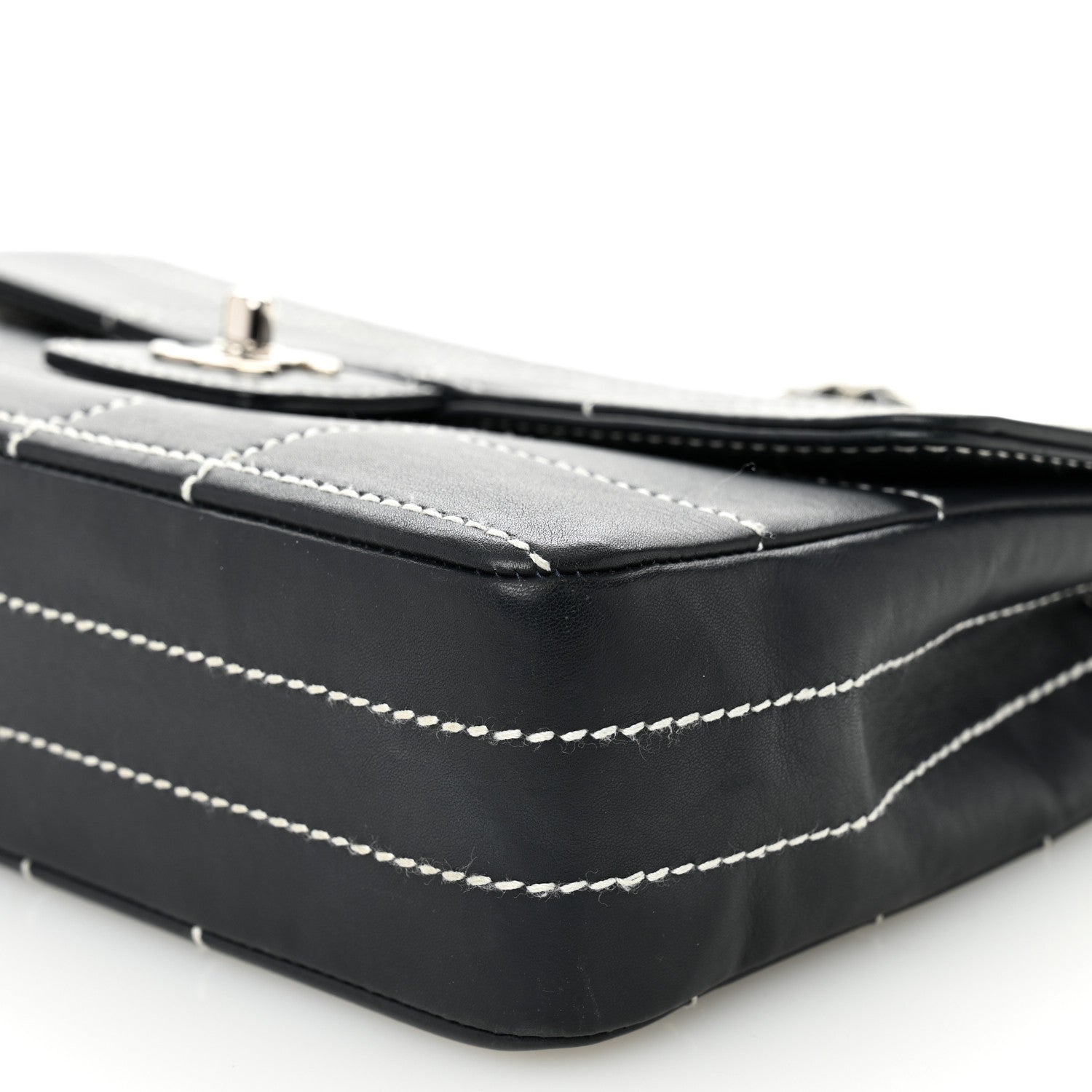 Calfskin Contrast Stitched Medium Single Flap Navy Blue