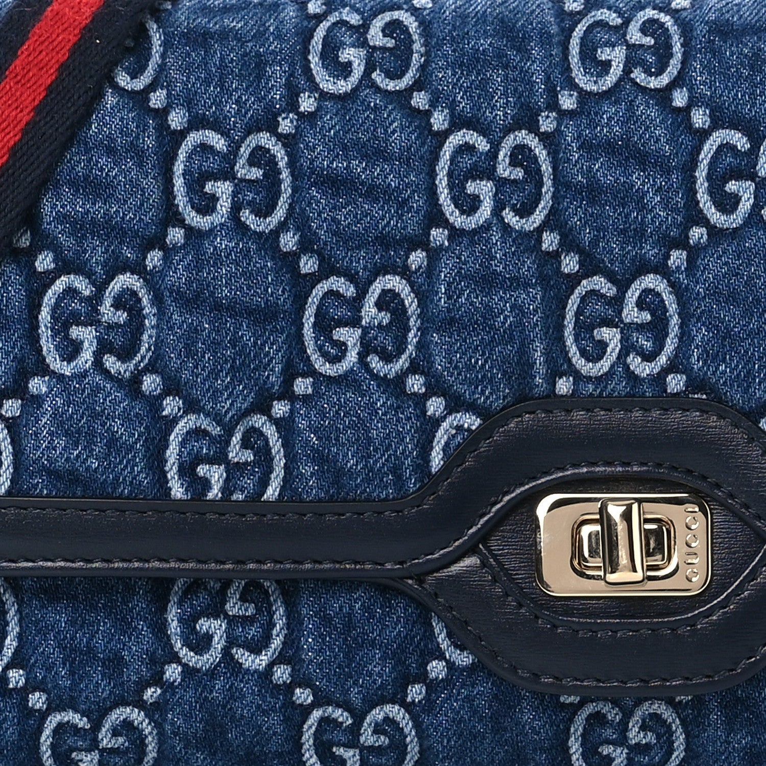 GG Monogram Denim Small Luce Shoulder Bag Blue