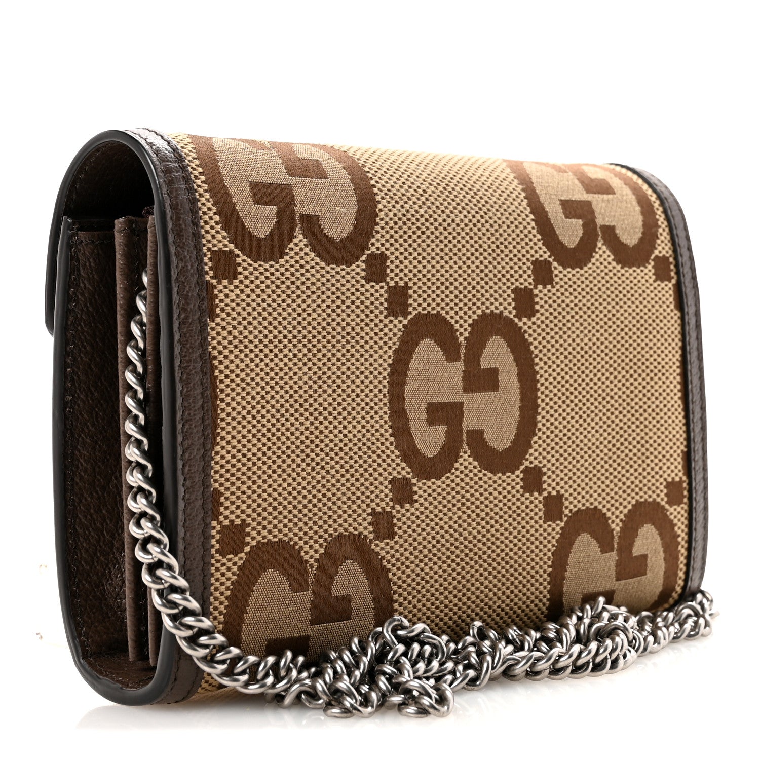 Monogram Jumbo GG Textured Dollar Calfskin Mini Dionysus Chain Wallet Camel Ebony New Acero