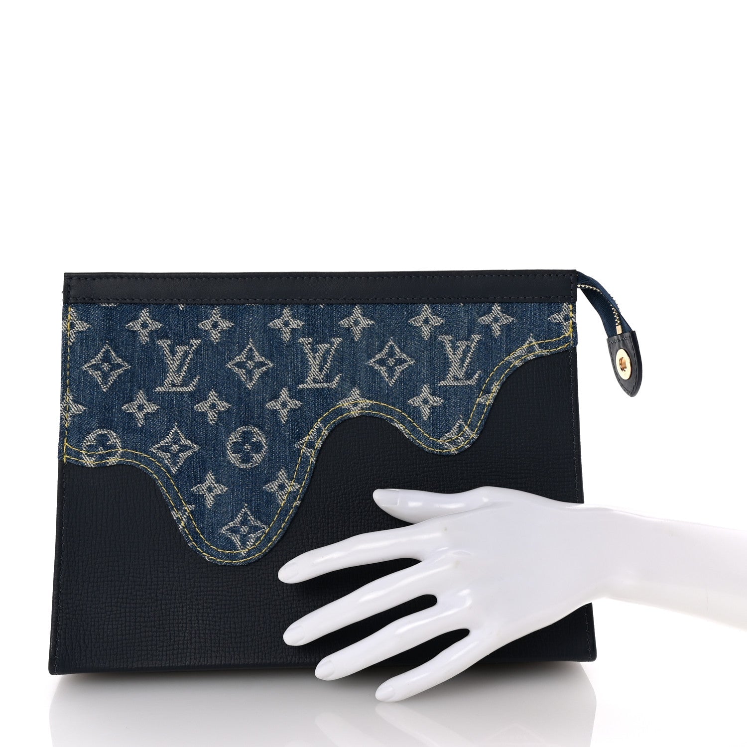 X NIGO Taurillon Monogram Denim Drip Pochette Voyage MM Blue