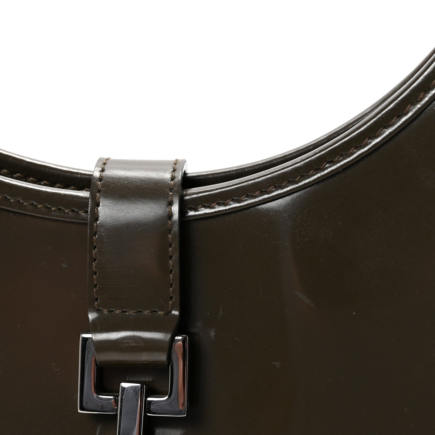 Patent Bardot Shoulder Bag Olive Green