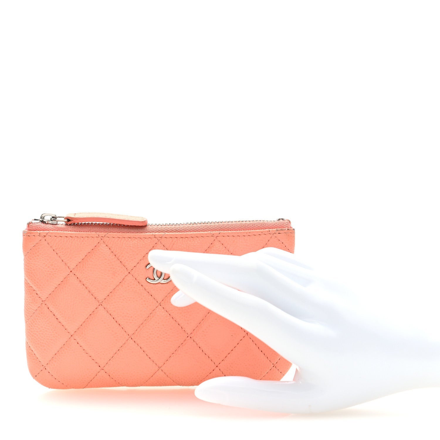 Caviar Quilted Small Cosmetic Case Coral