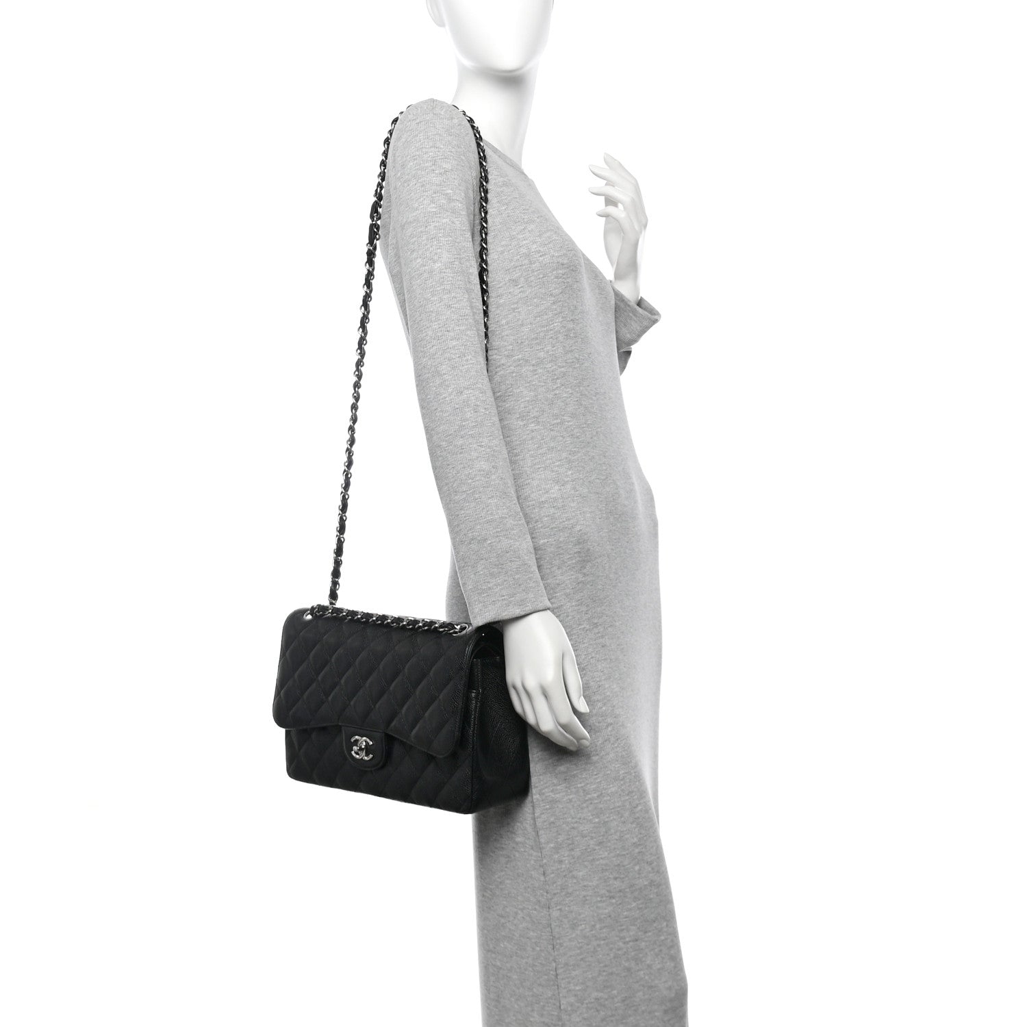 Caviar Quilted Jumbo Double Flap Black