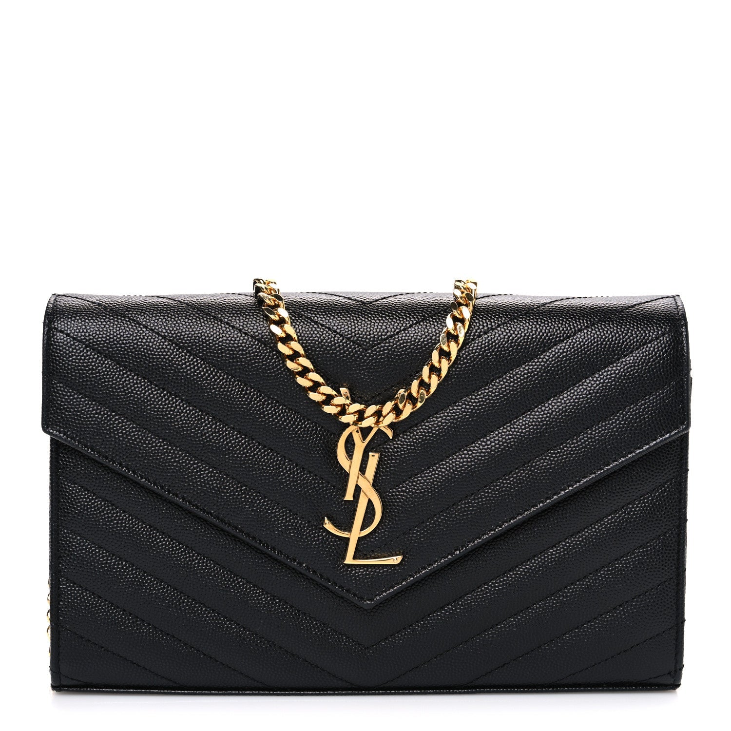 Grain De Poudre Matelasse Chevron Monogram Chain Wallet Black