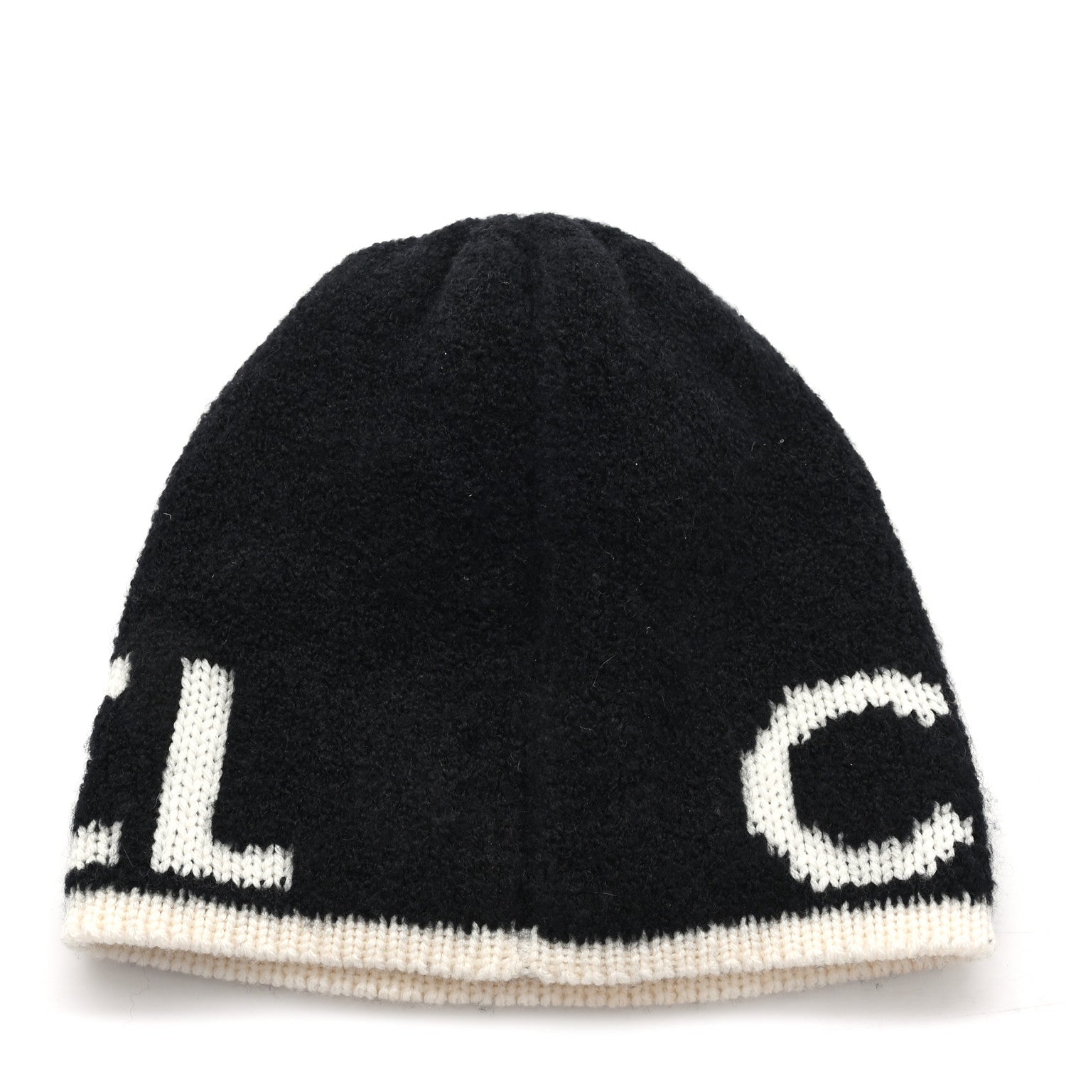 Cashmere Wool Silk Blend Logo Beanie Hat Black White