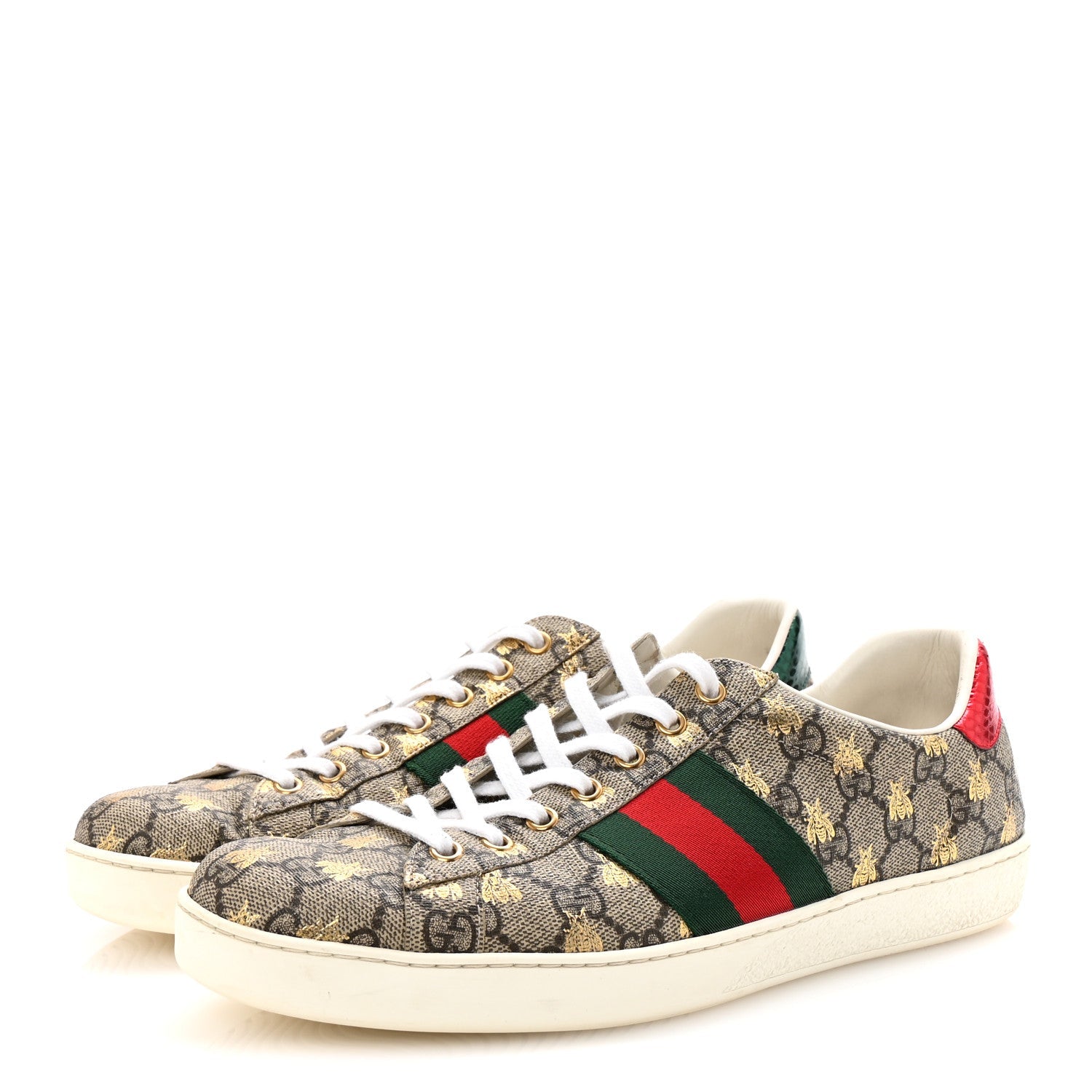 GG Supreme Monogram Bees Ayers Web Mens Ace Sneakers 9 Beige Oro Green Red