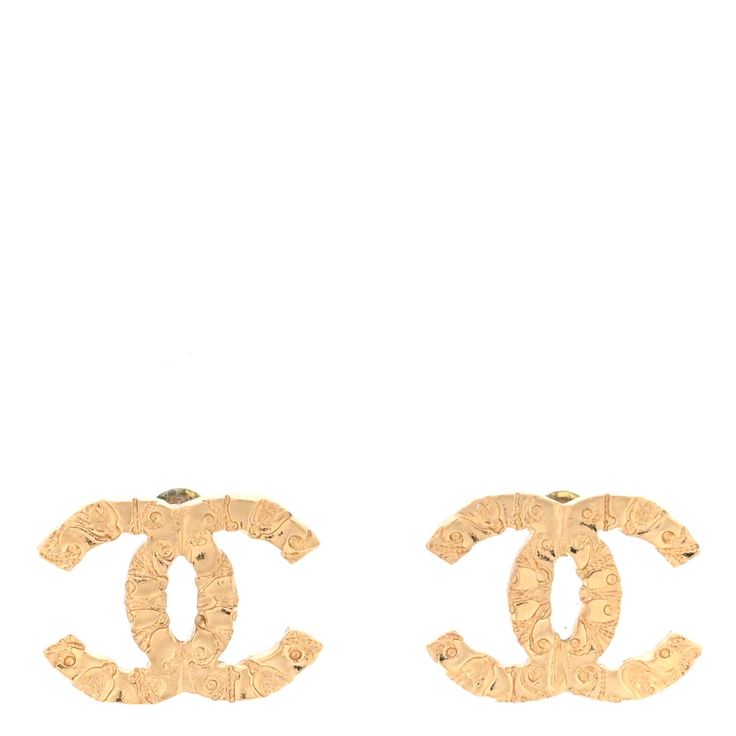 Metal Textured CC Earrings Gold