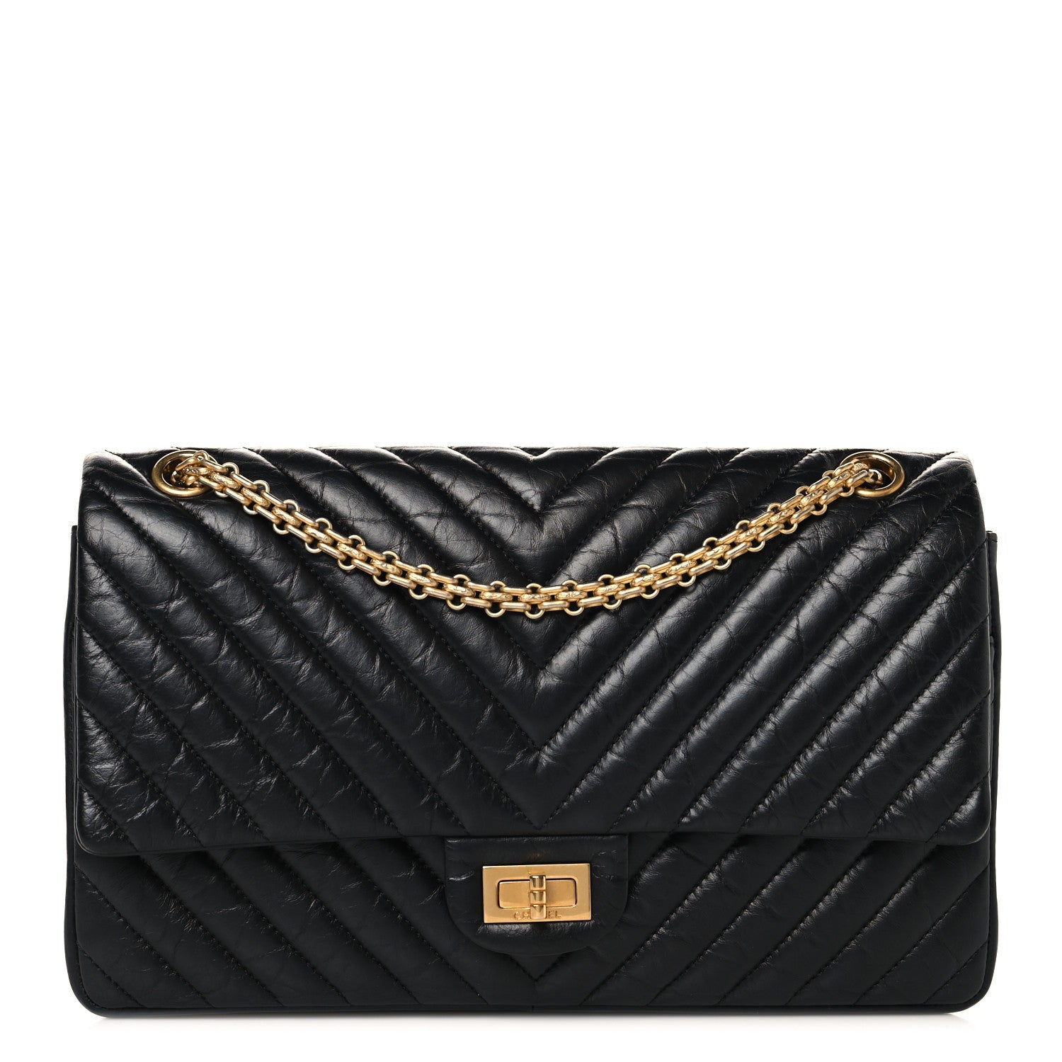 Aged Calfskin Chevron Quilted 2.55 Reissue 226 Flap  Black