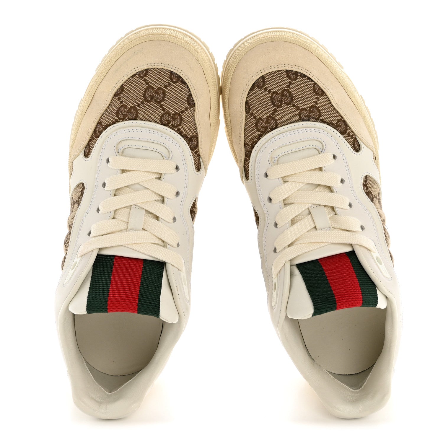Calfskin GG Monogram Re-Web Womens Sneakers 39 White Beige Ebony