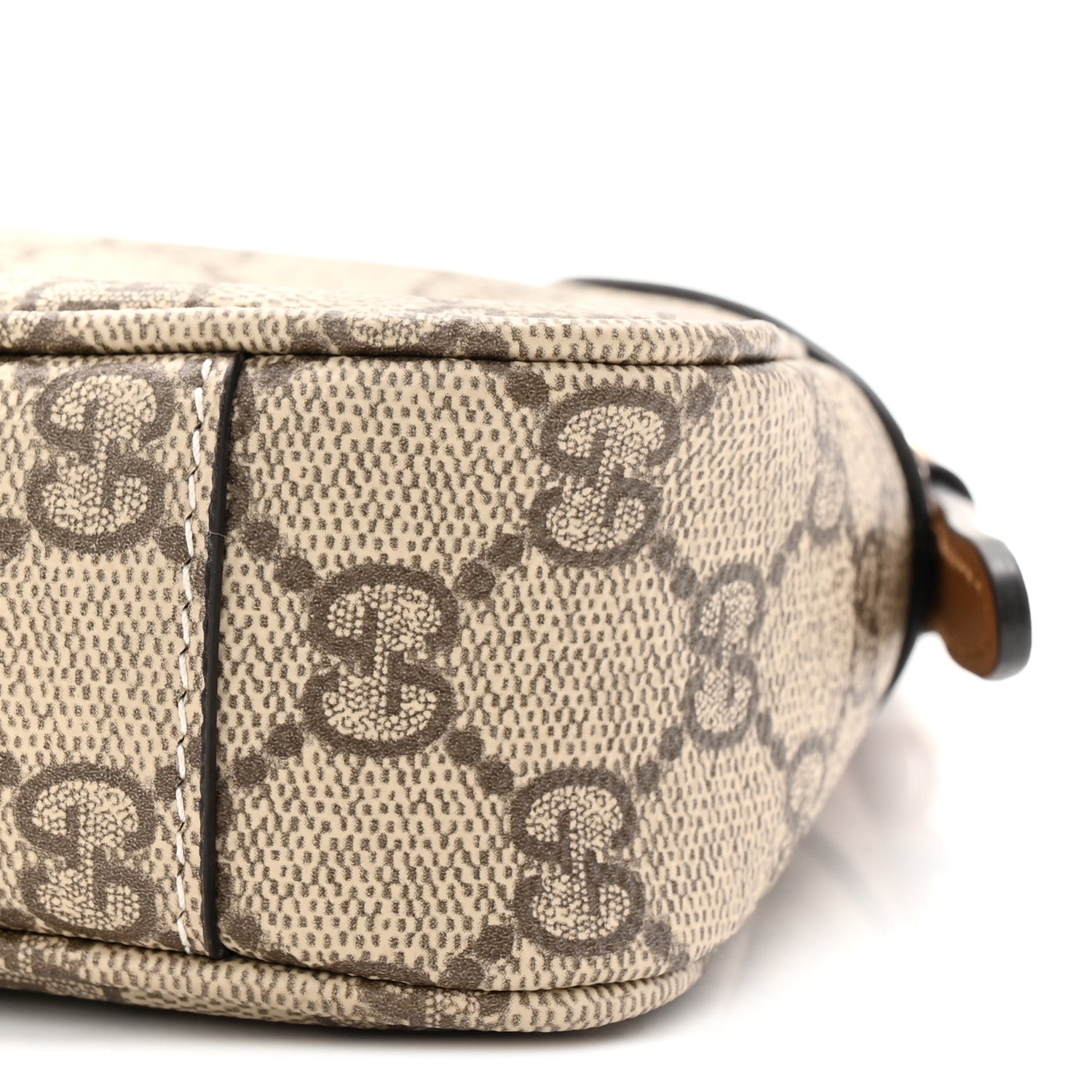 GG Supreme Monogram Textured Calfskin Small Emblem Shoulder Bag Beige Dark Brown