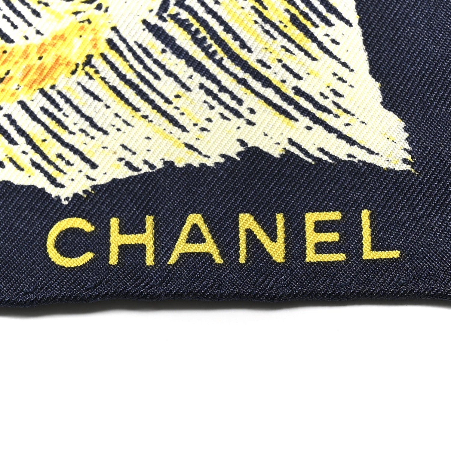 Silk Camellia Moons Scarf Navy Yellow