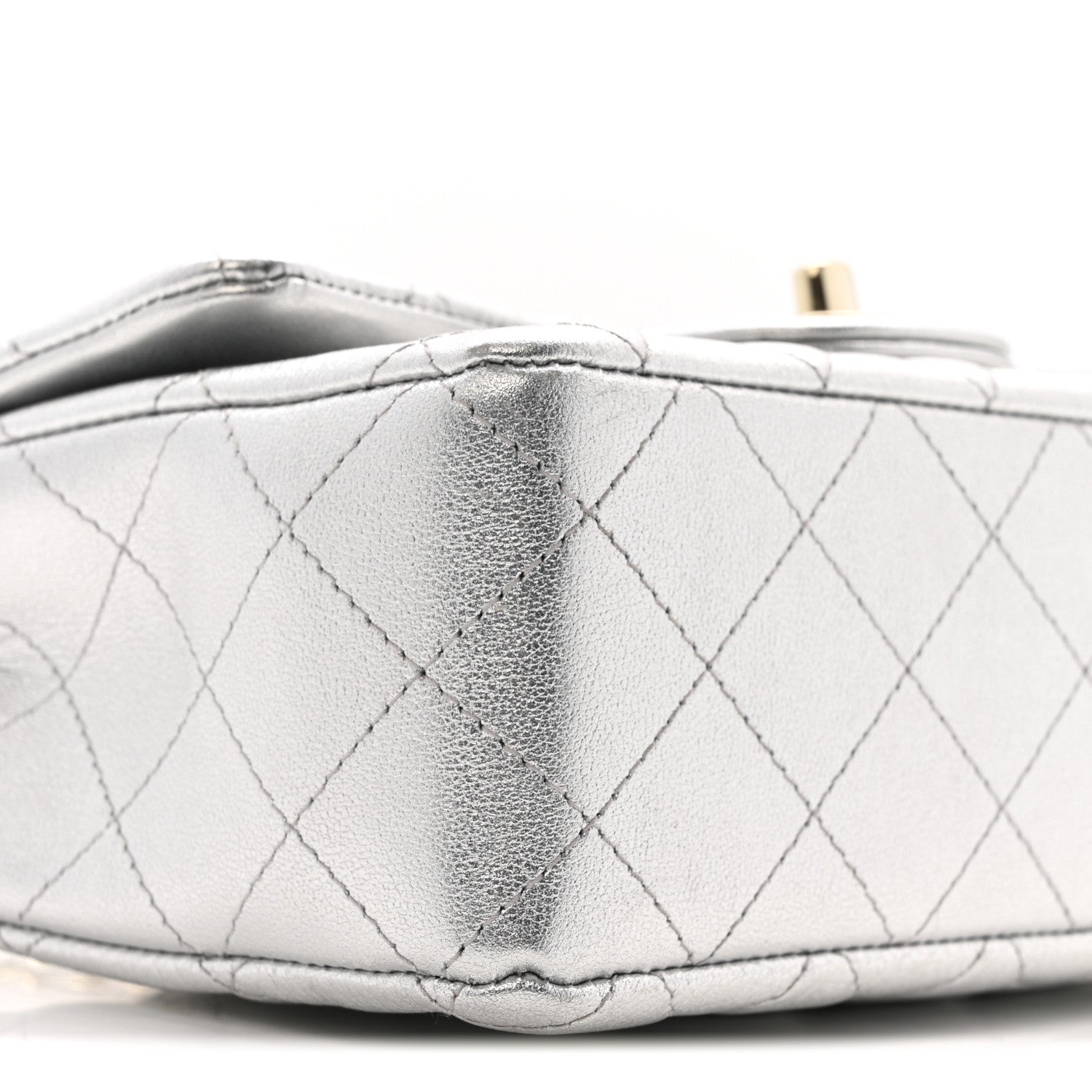 Metallic Calfskin Quilted Mini Rectangular Flap Silvery