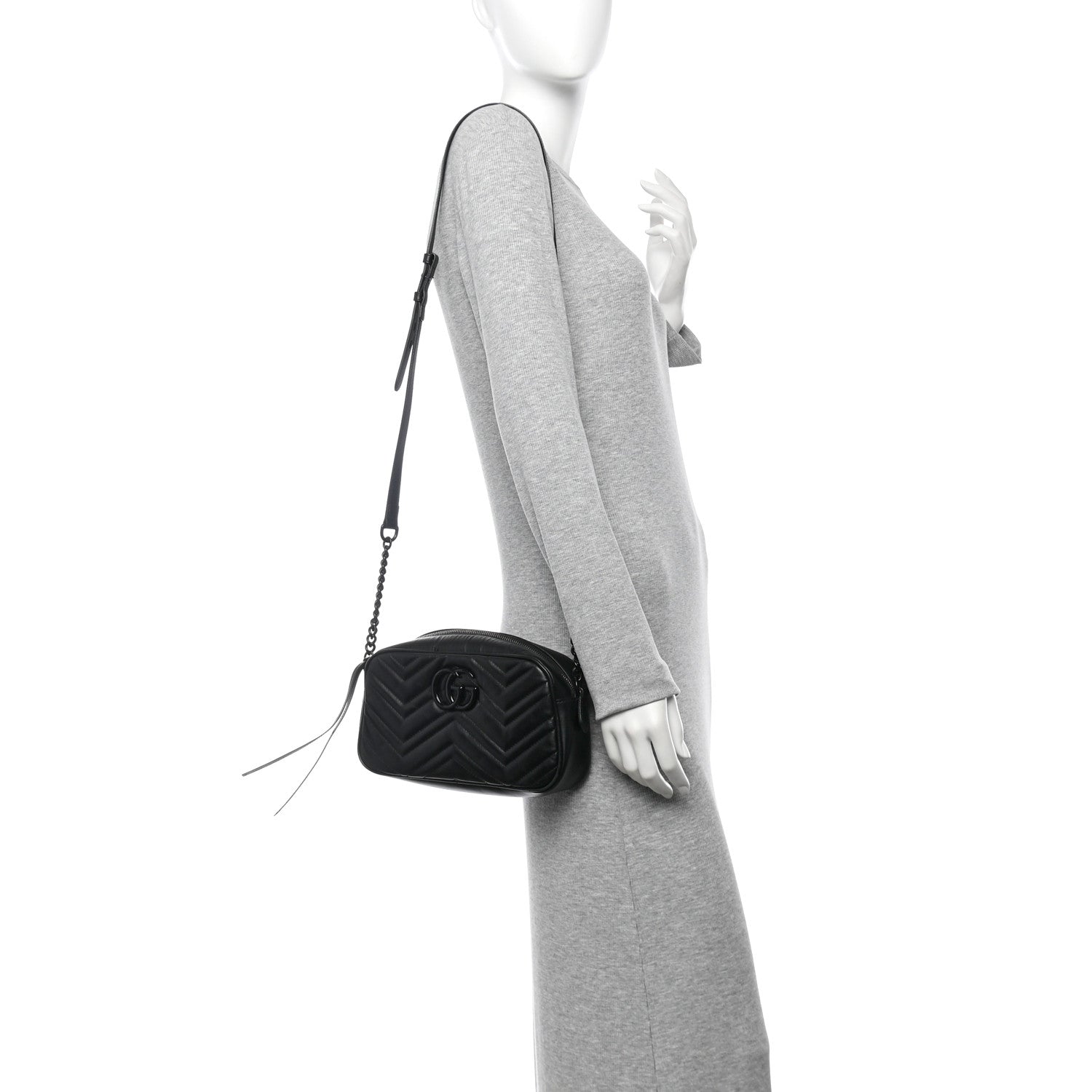 Calfskin Matelasse Monochrome Small GG Marmont Chain Shoulder Bag Black