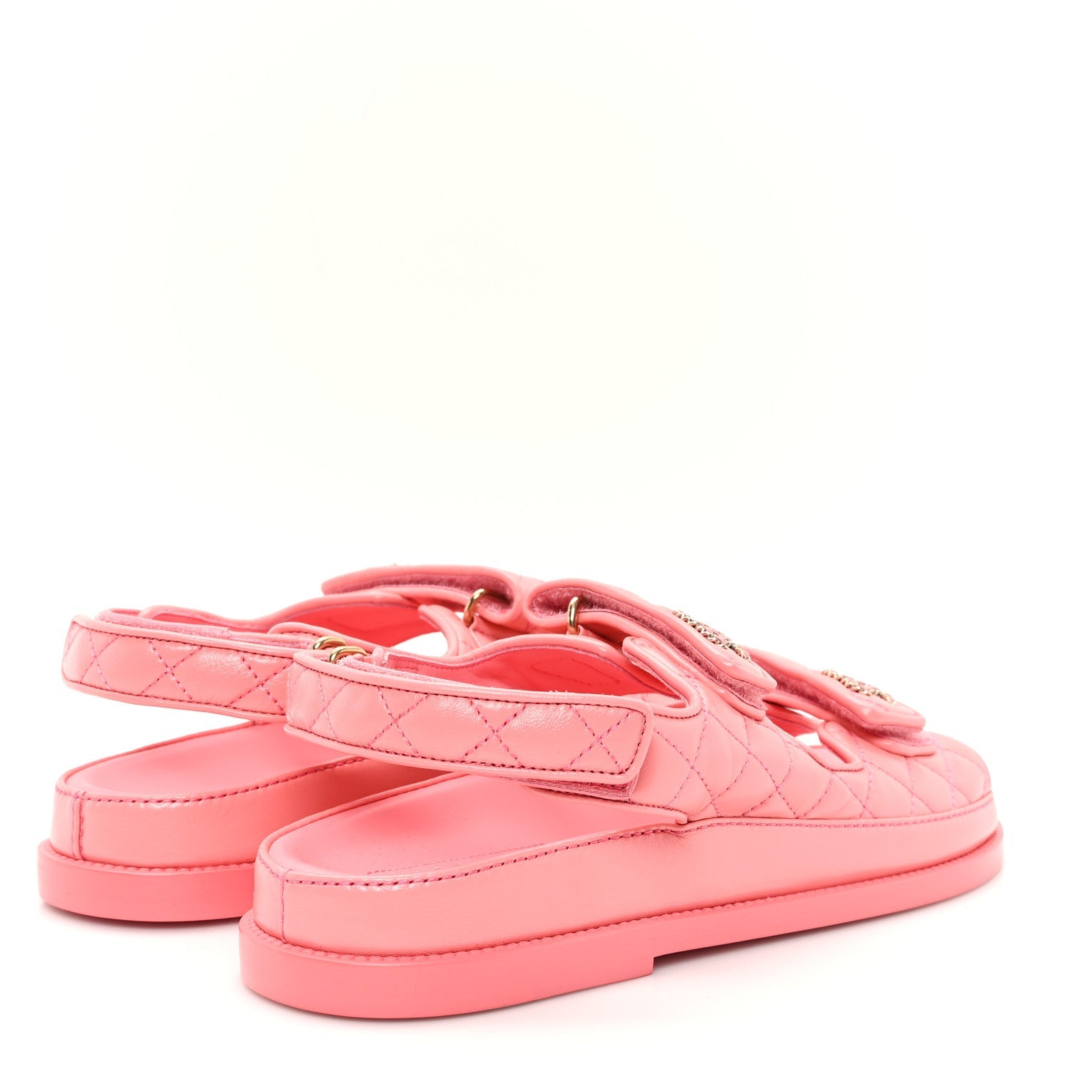 Lambskin Quilted Velcro Dad Chain CC Sandals 40 Pink