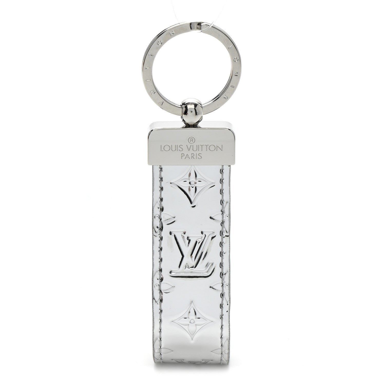 Monogram Mirror Dragonne Bag Charm Key Holder Silver