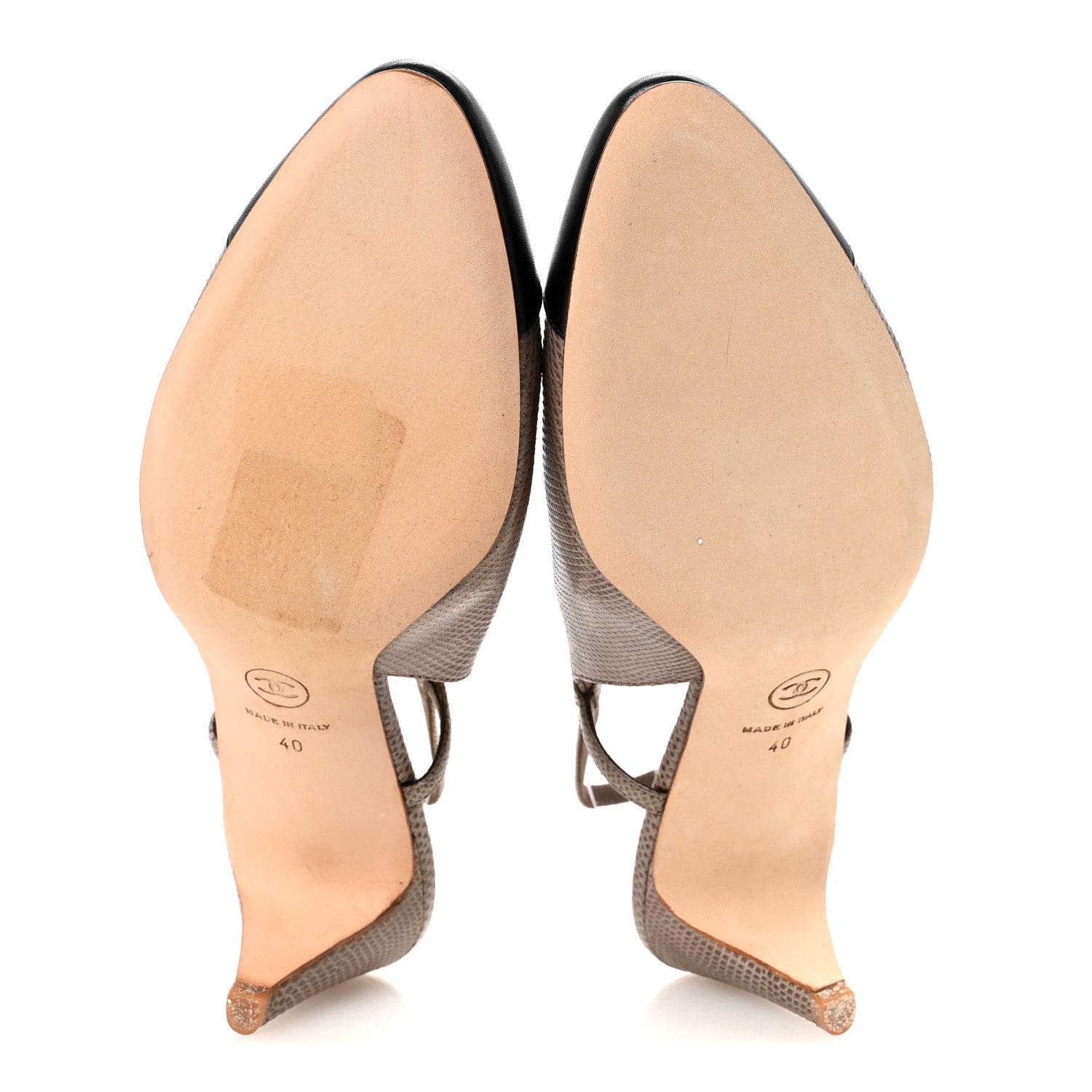 Lizard Grosgrain Cap Toe CC Slingback Sandals 40 Taupe