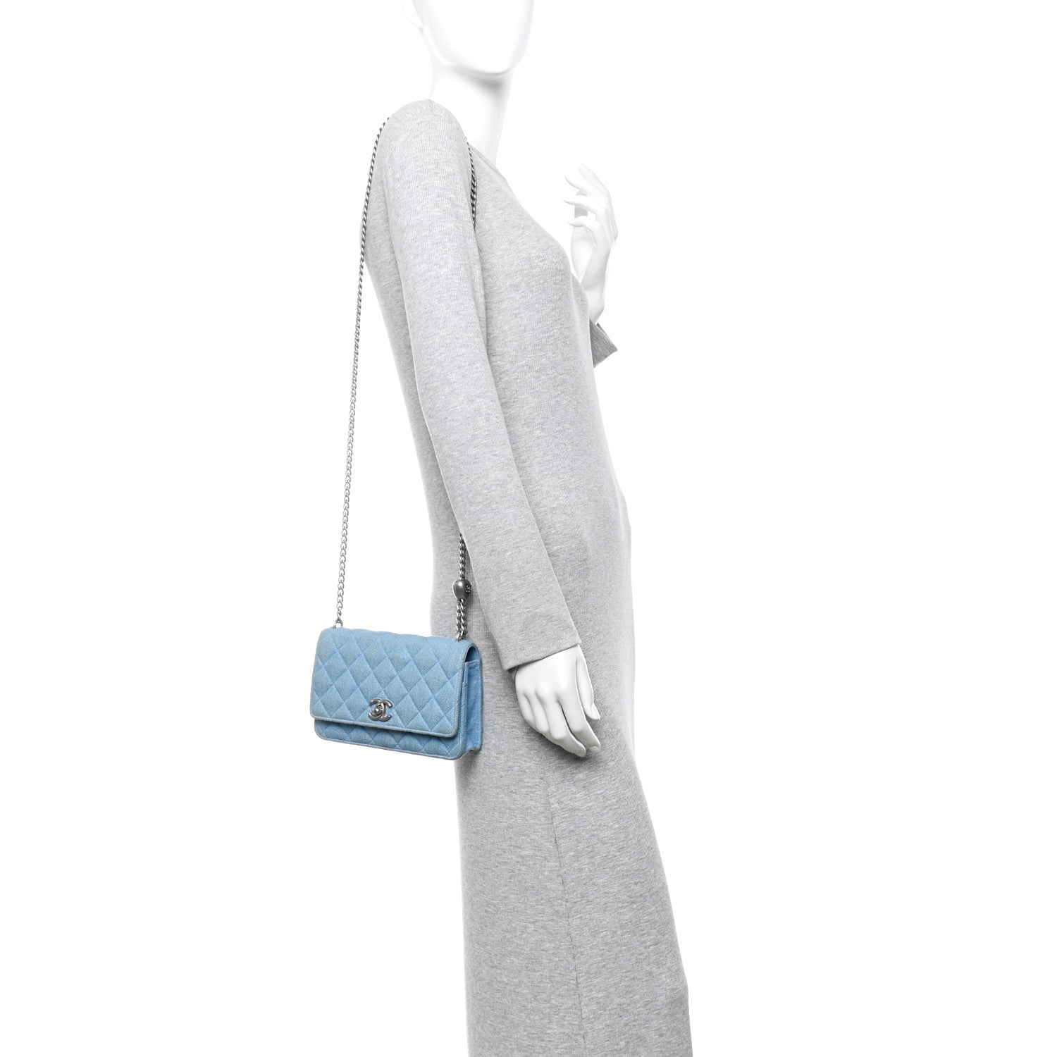 Denim Quilted Sweetheart Wallet On Chain WOC Blue