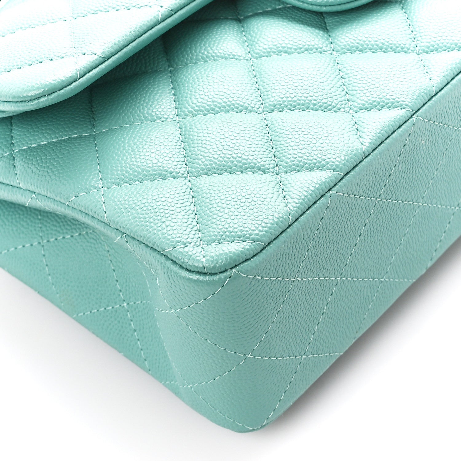 Caviar Quilted Small Double Flap Light Green
