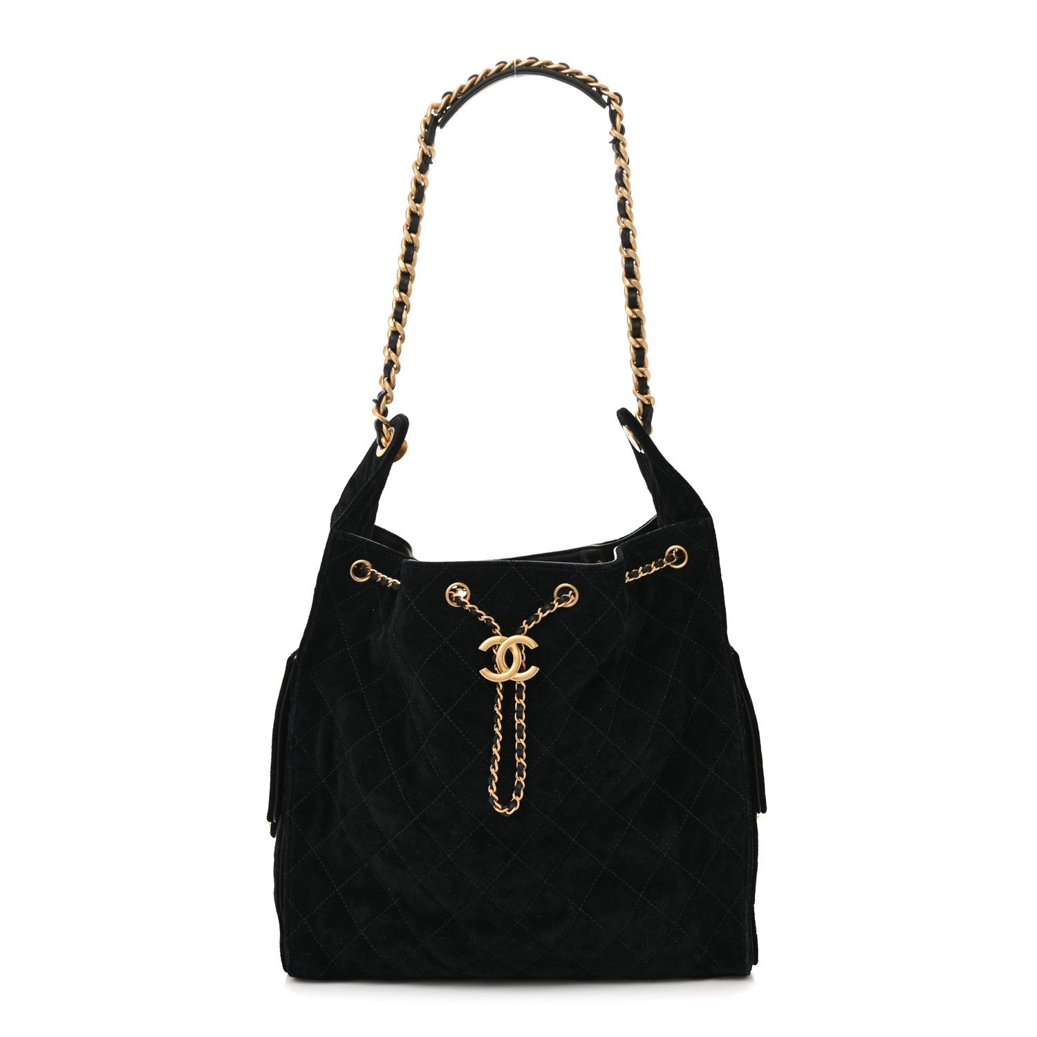 Suede Quilted Medium Chanel 25 Handbag Black