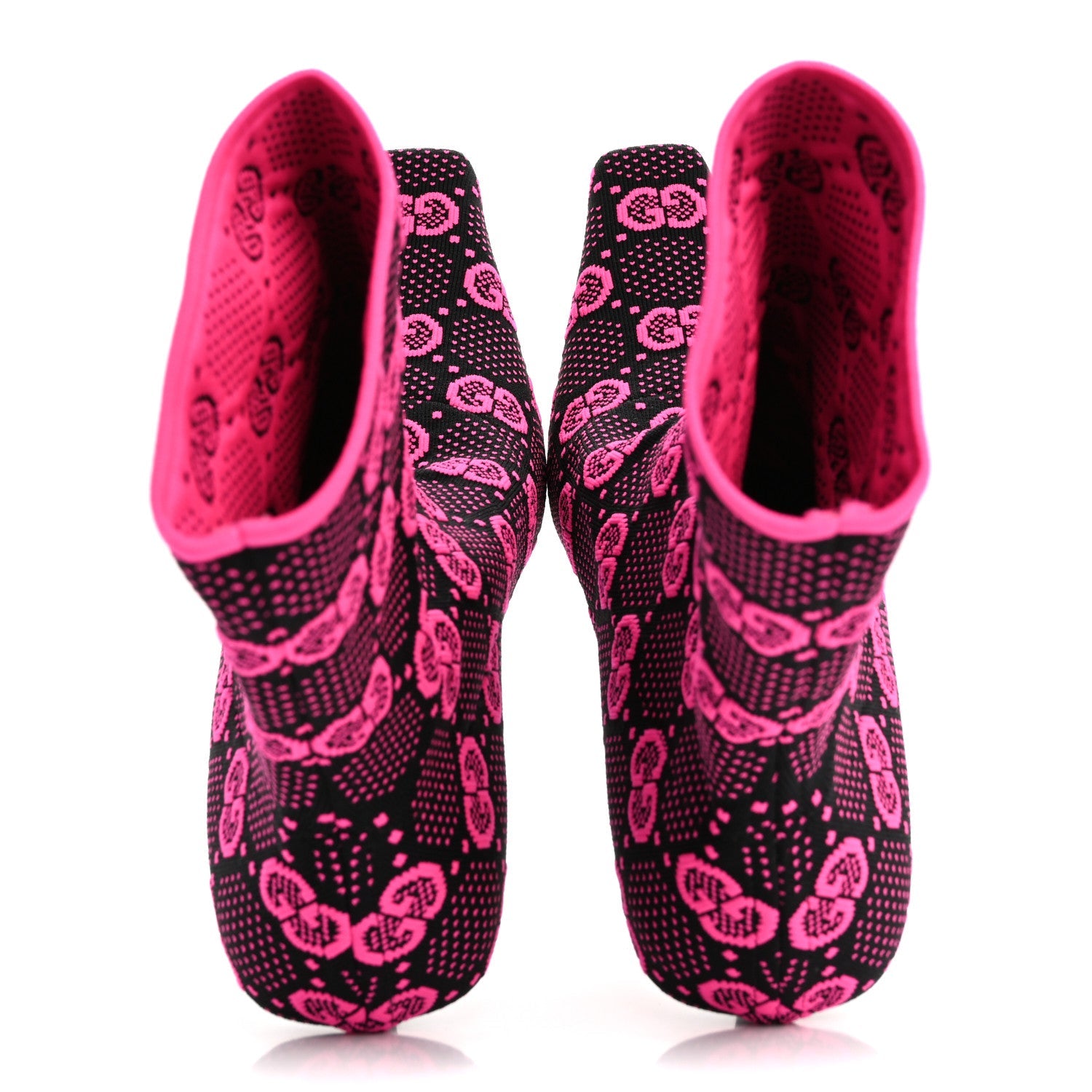 Technical Jersey Knit GG Monogram Square G 75mm Ankle Boots 37 Black Neon Fucsia