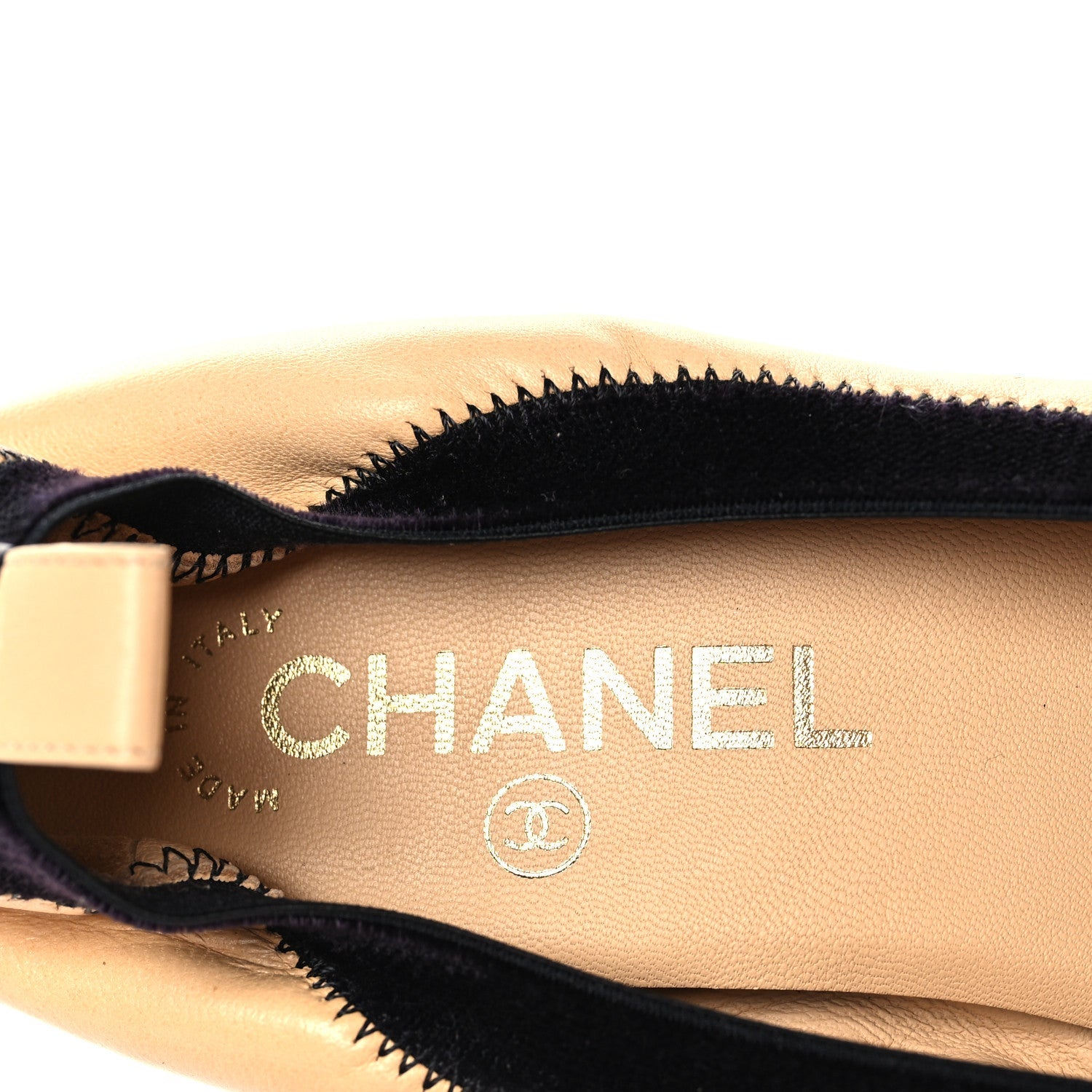 Lambskin Camellia CC Elastic Stretch Pumps 40 Beige Black