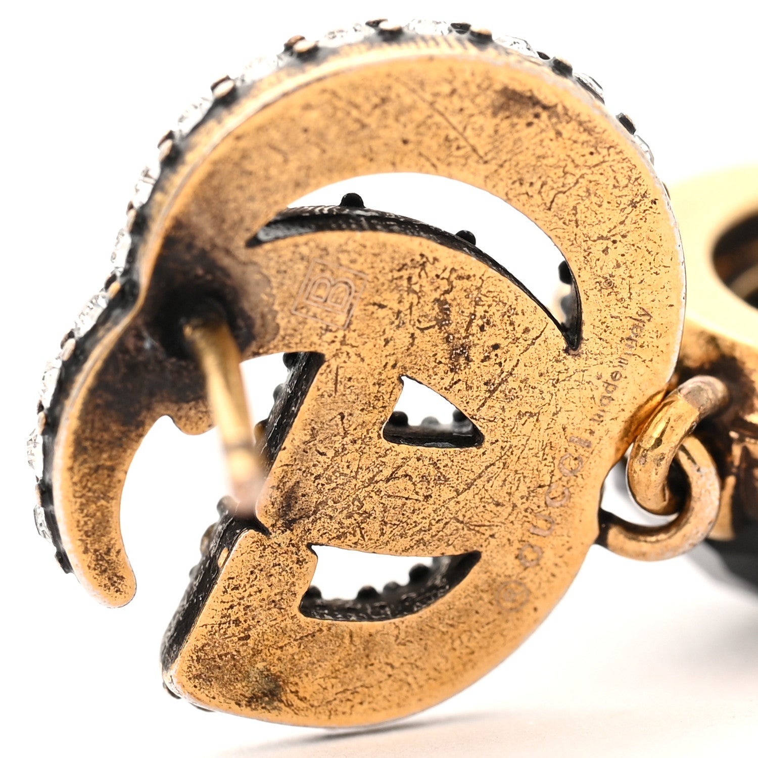 Crystal Double G Earrings Black Aged Gold