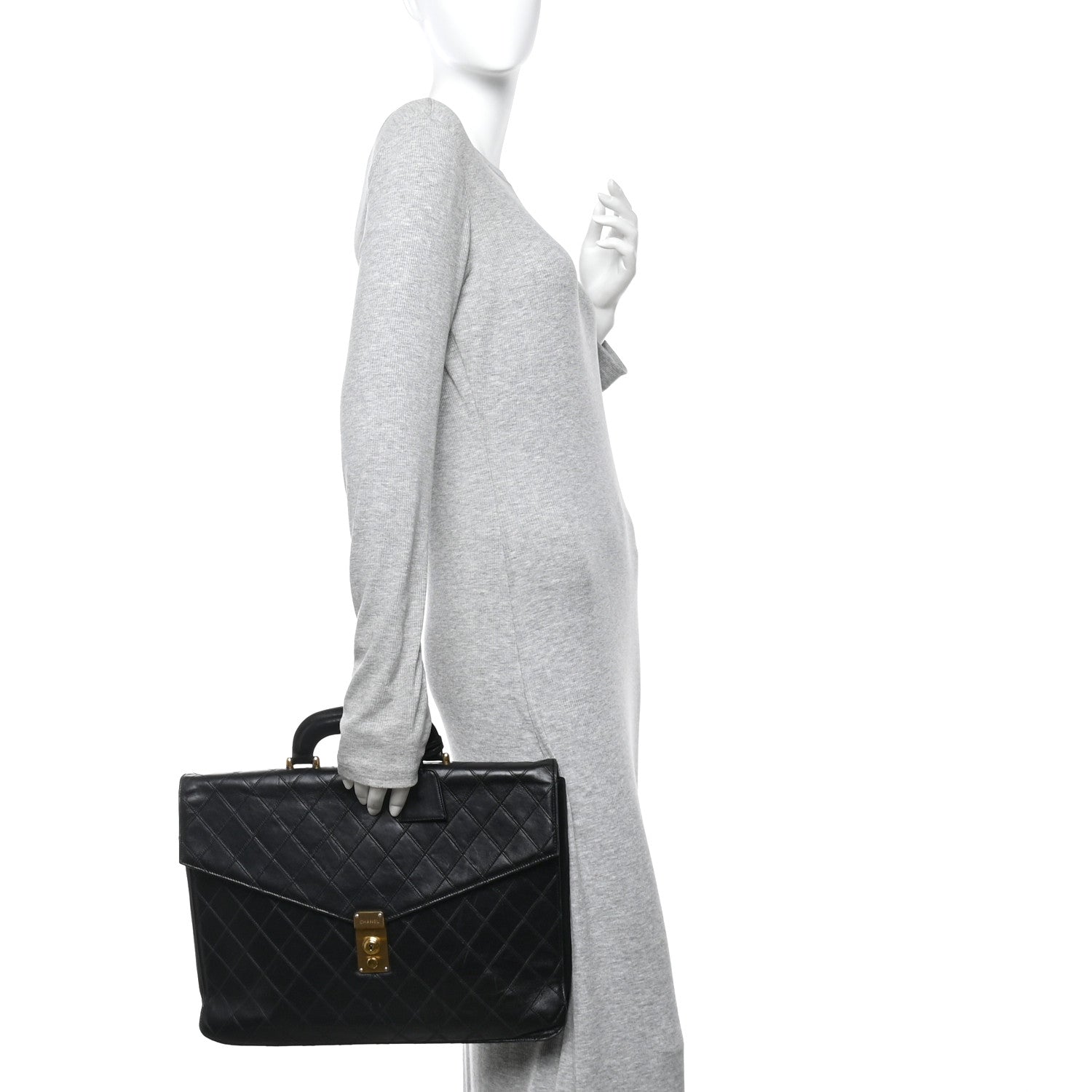 Lambskin Stitched Briefcase Bag Black