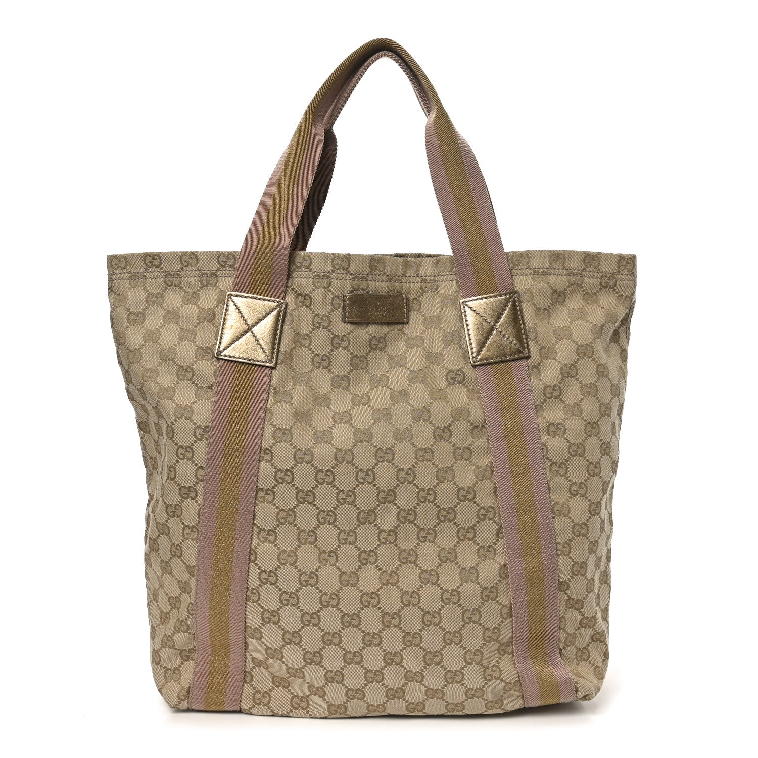 GG Monogram Medium Web Handle Vertical Tote Pink Gold