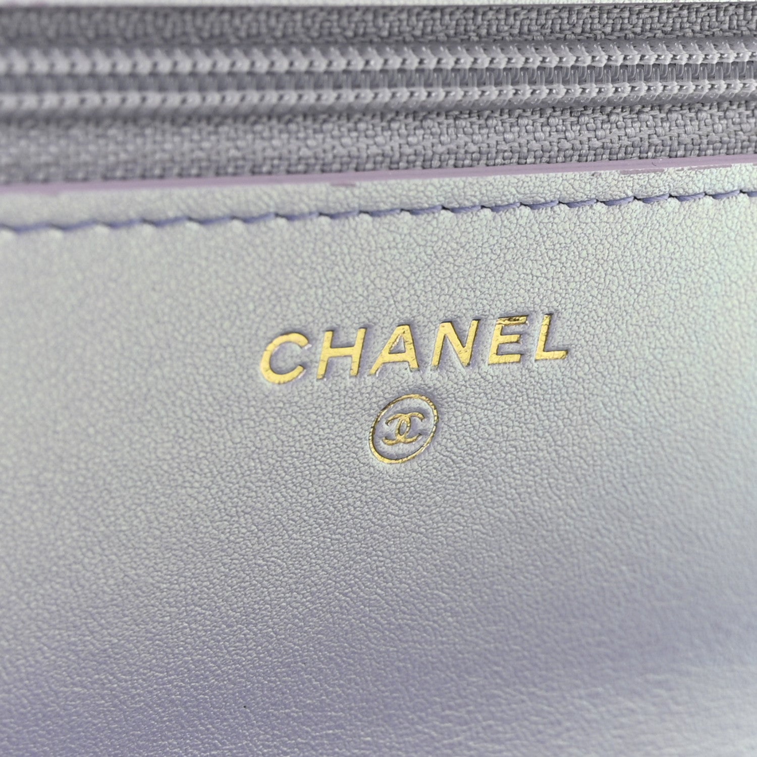 Iridescent Calfskin Quilted Chanel 19 Wallet On Chain WOC Light Purple