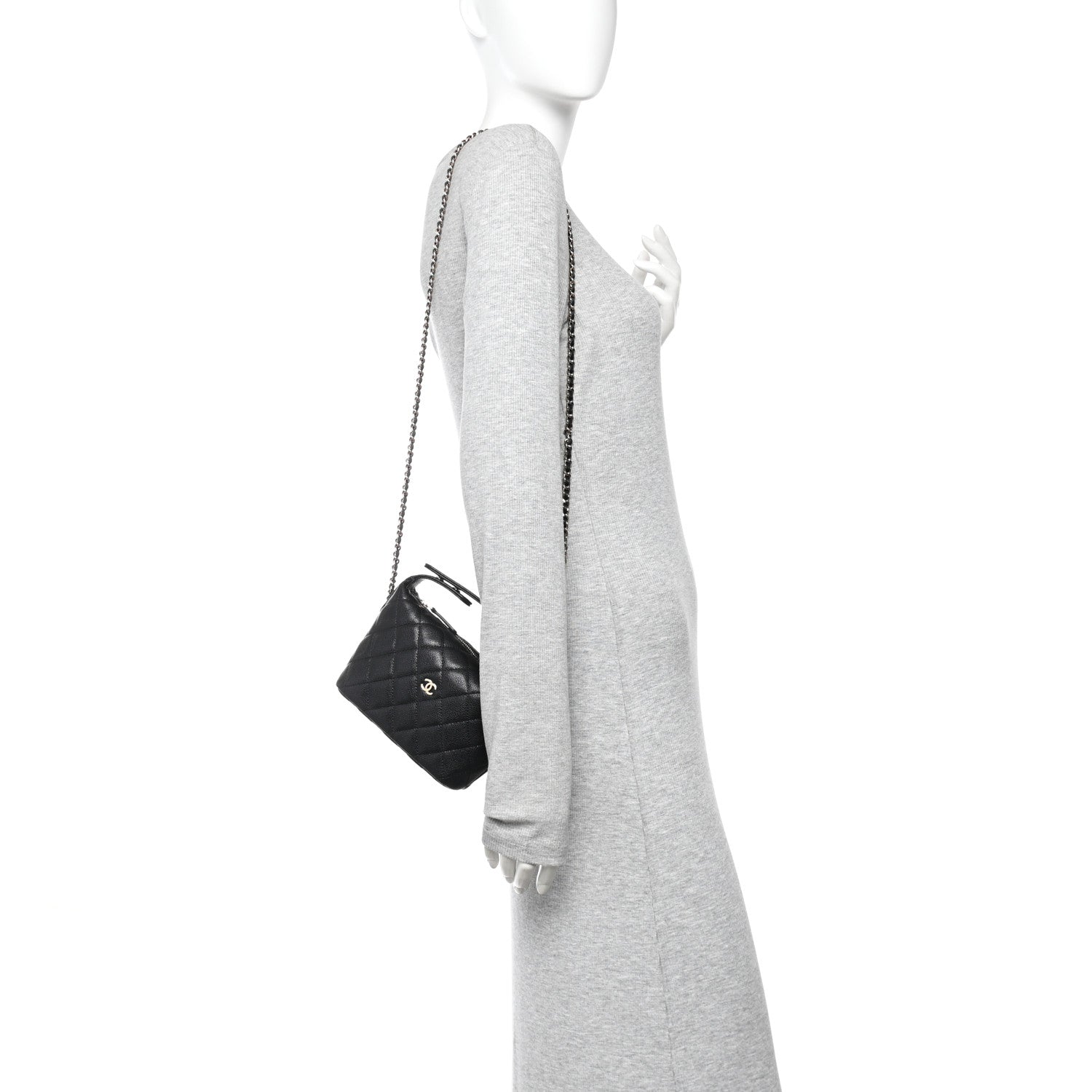 Caviar Quilted Hobo Clutch With Chain Black