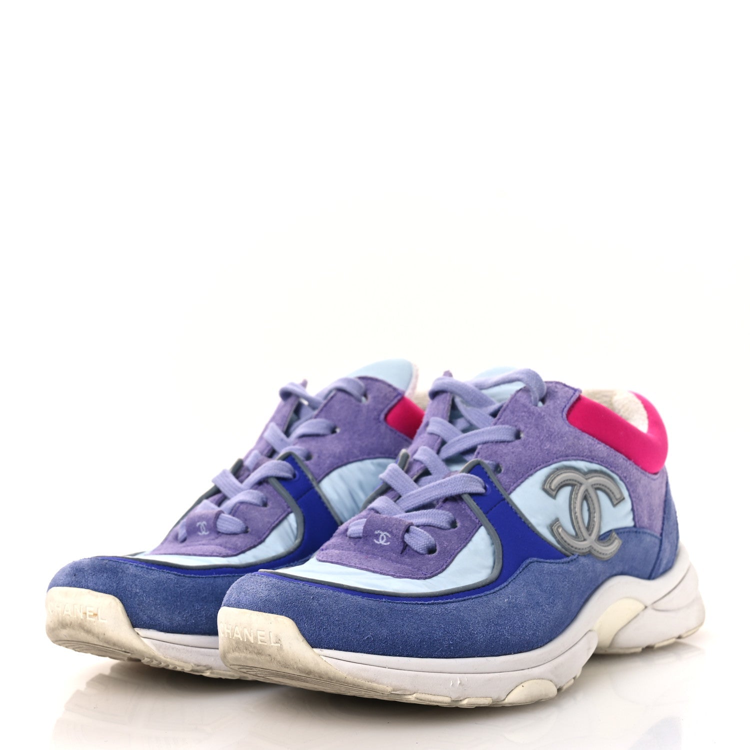 Nylon Calfskin Suede CC Womens Sneakers 40 Light Blue