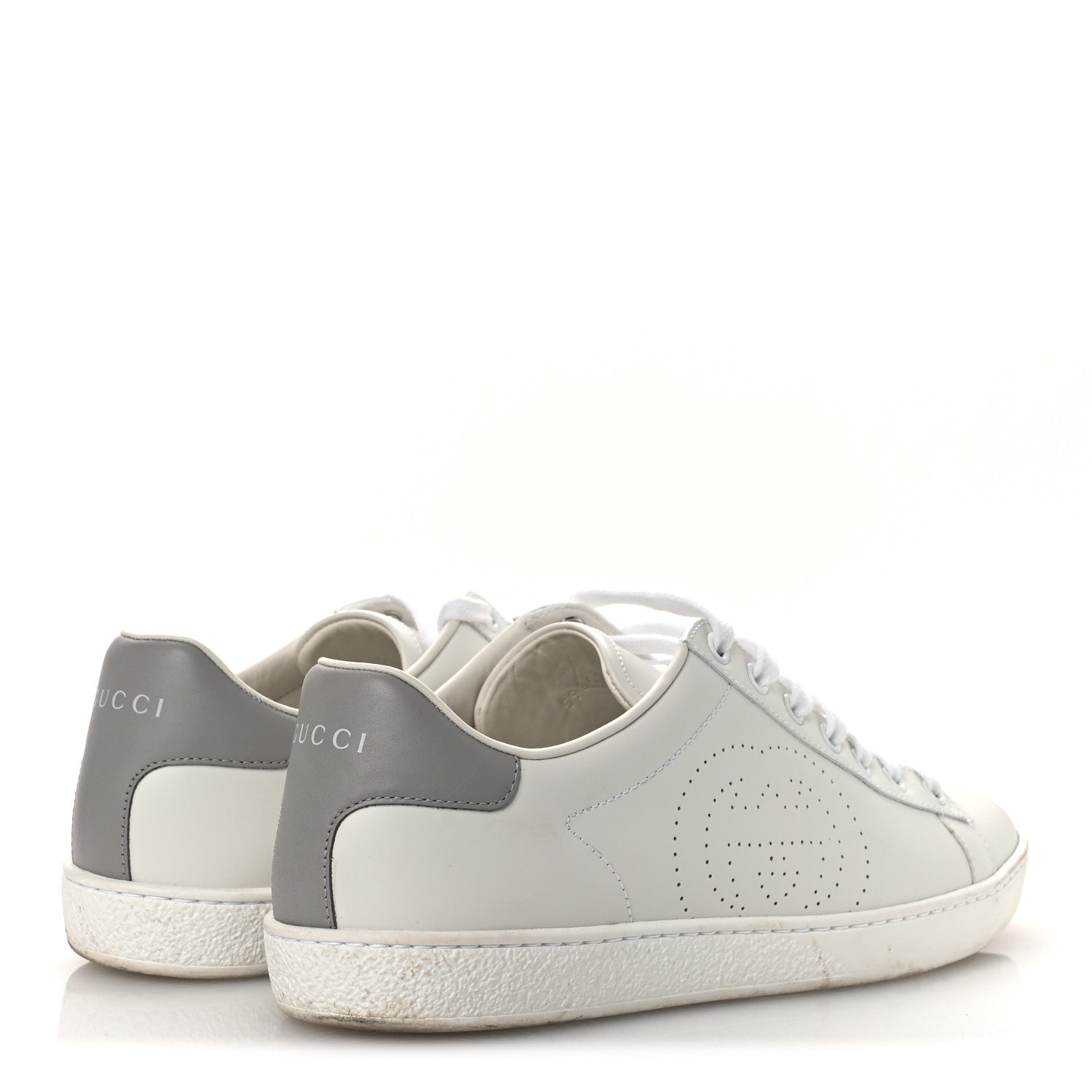 Calfskin Interlocking G Perforated Womens Ace Sneakers 39 White Grey Sky