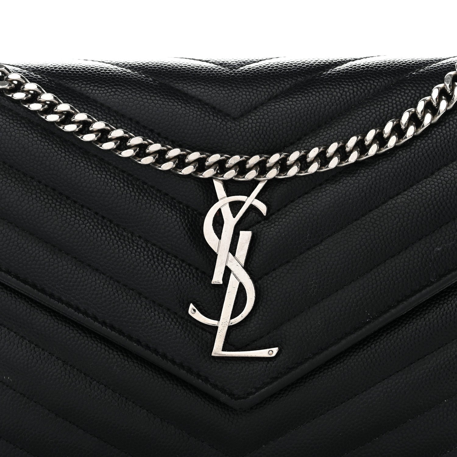 Grain De Poudre Matelasse Chevron Monogram Chain Wallet Black
