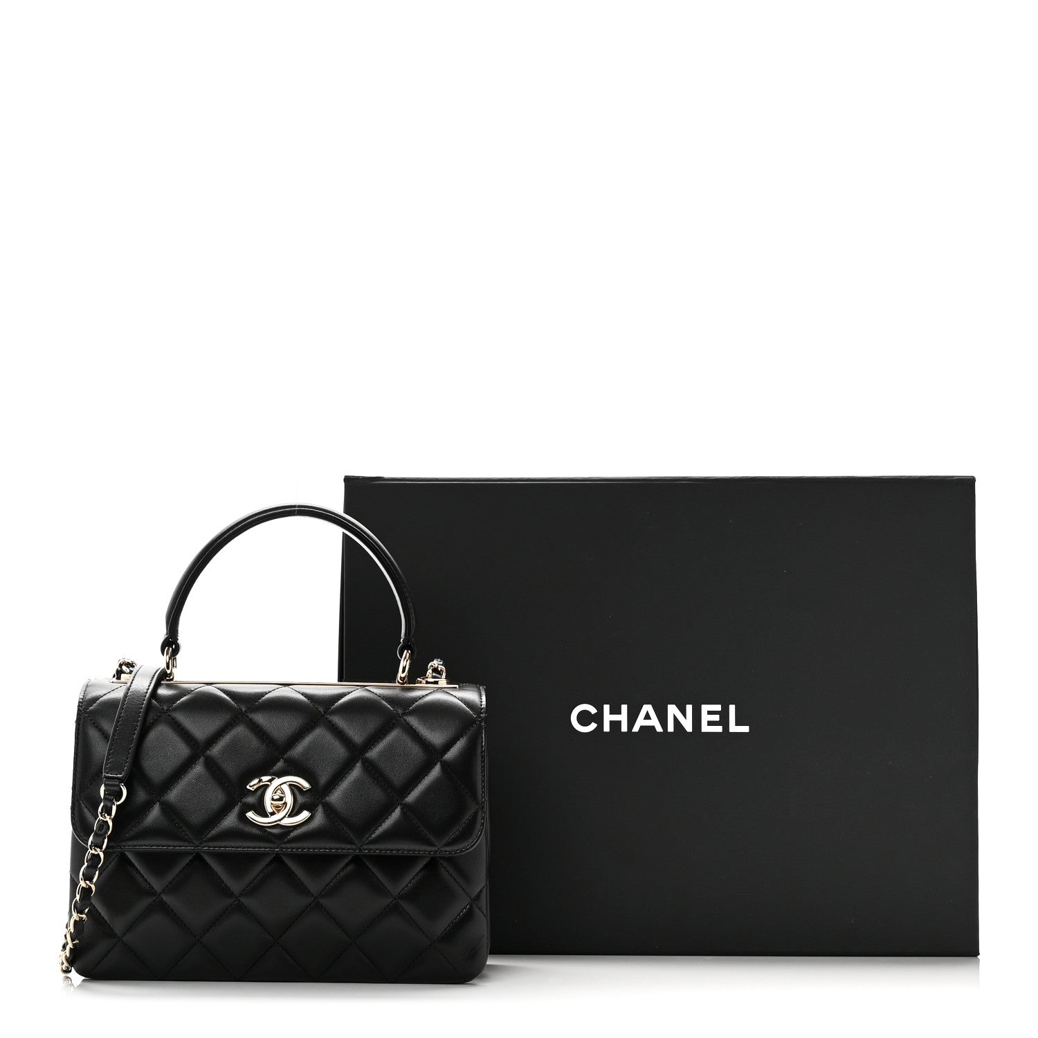 Lambskin Quilted Small Trendy CC Dual Handle Flap Bag Black