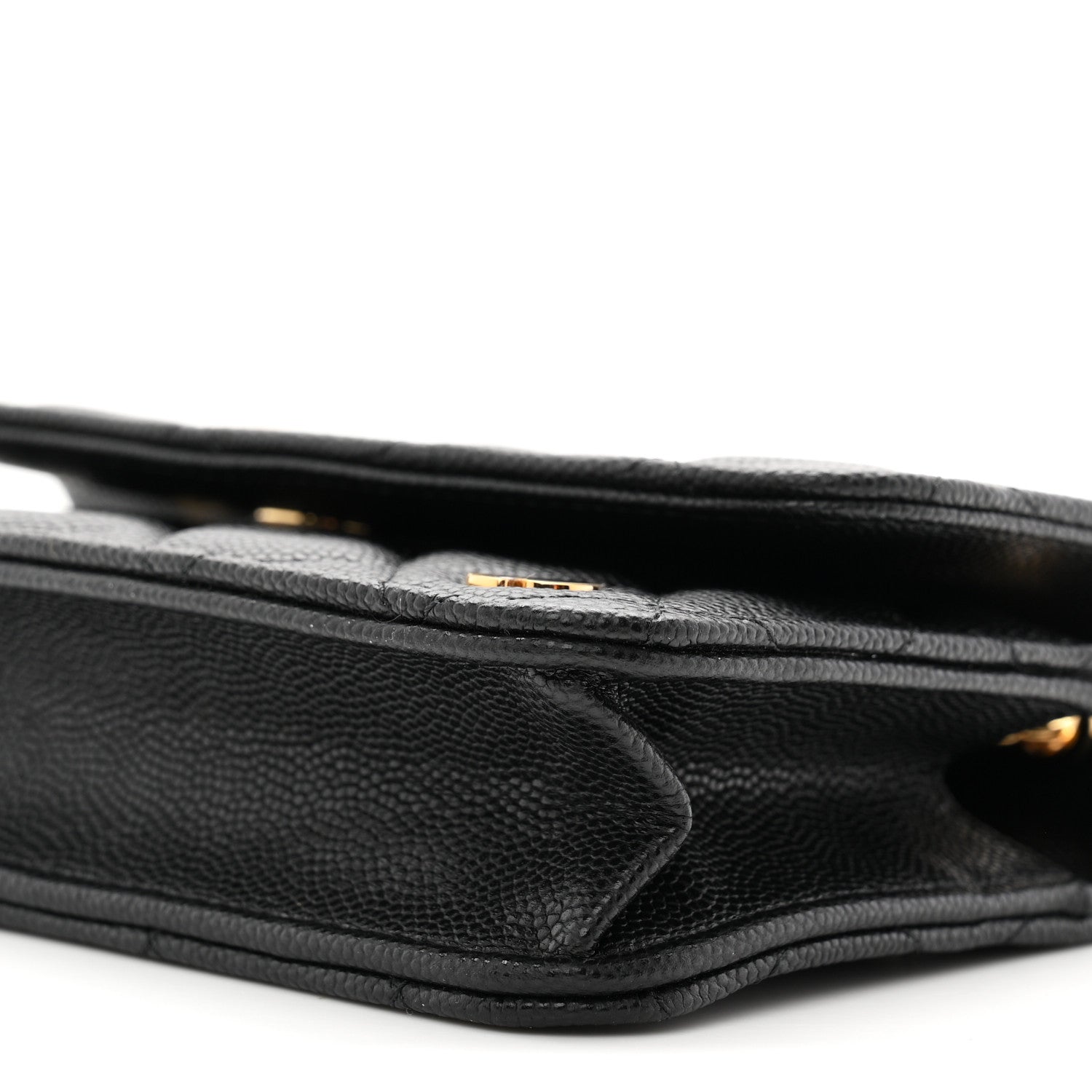Caviar Quilted Enamel Coco Casino Flap Phone Holder With Chain Black