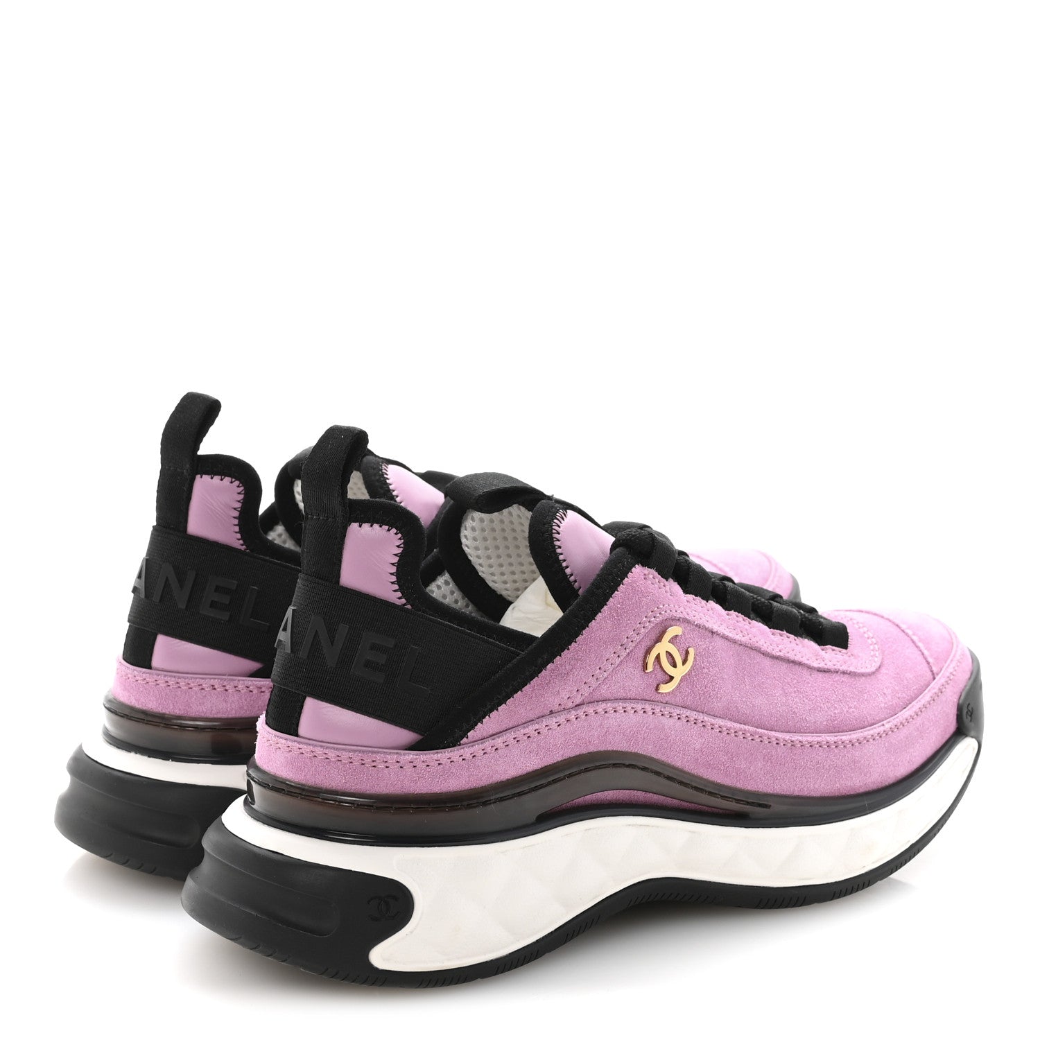 Suede Calfskin Nylon Grosgrain CC Sneakers 36.5 Dark Pink