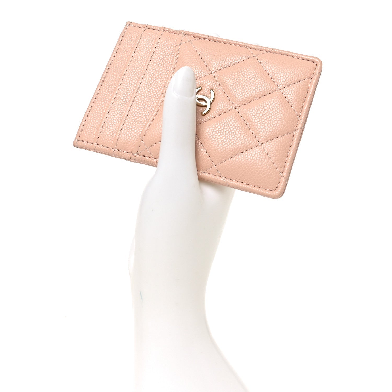 Caviar Quilted Vertical Card Holder  Light Pink