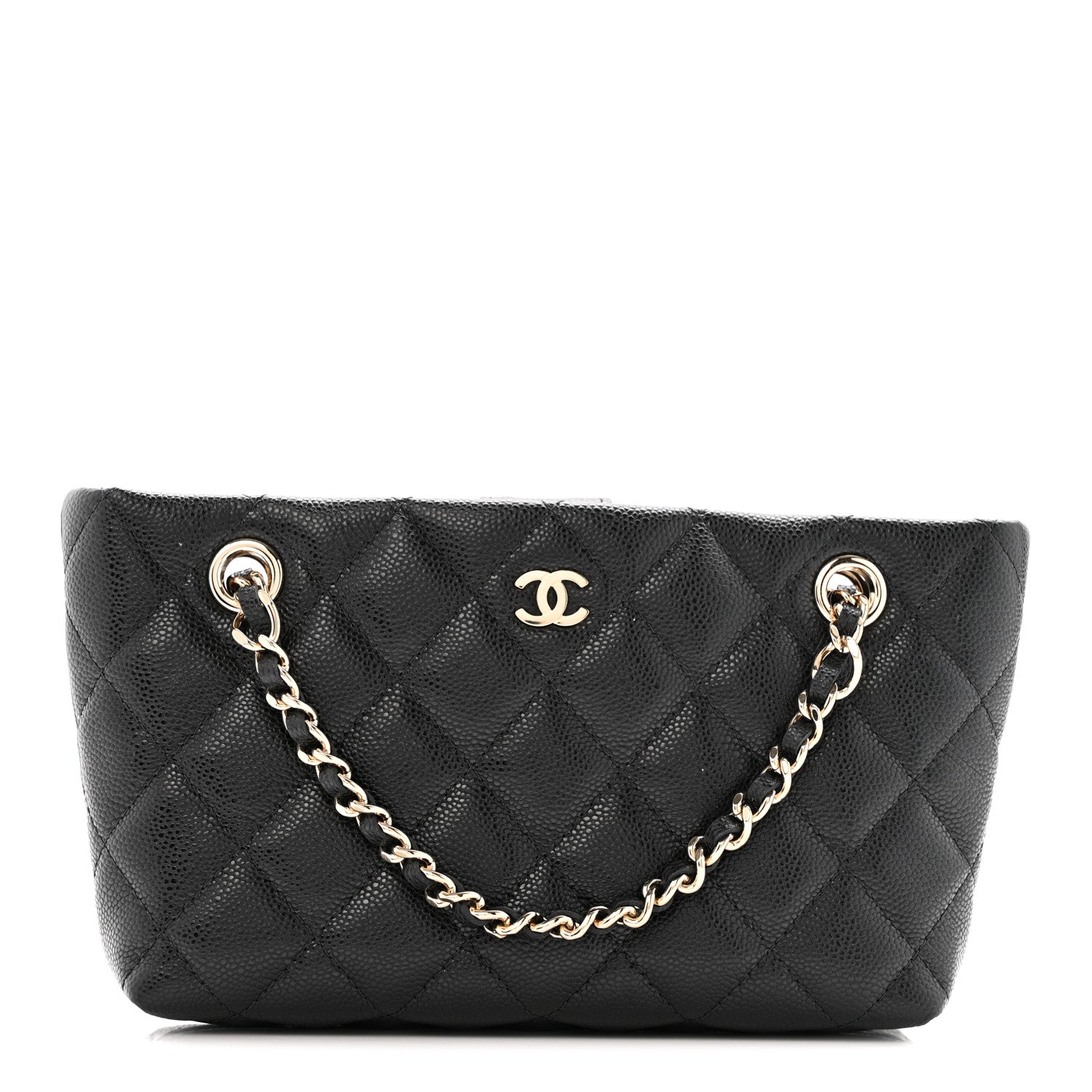 Caviar Quilted Classic Clutch Tote With Chain Black