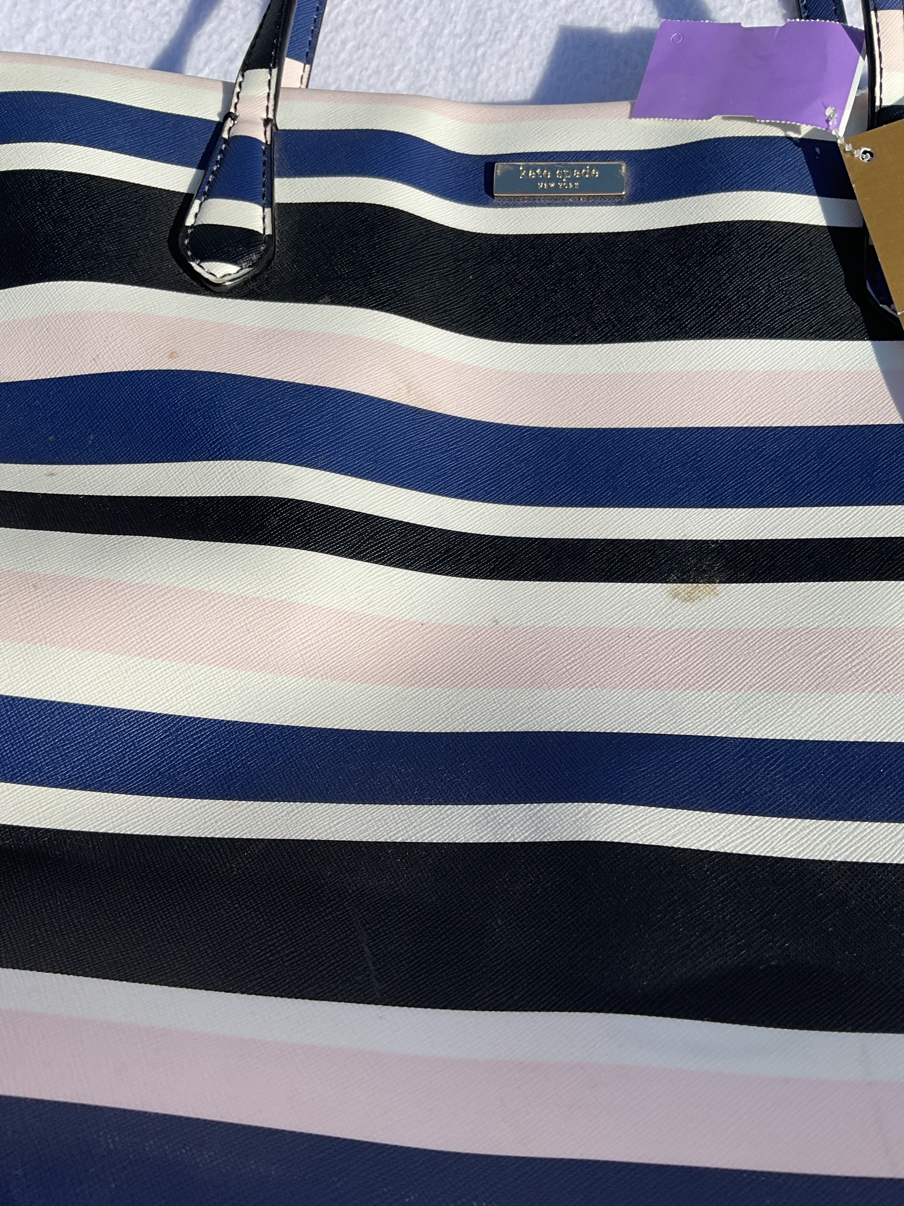 Tote Designer By Kate Spade In Striped Pattern, Size:Large