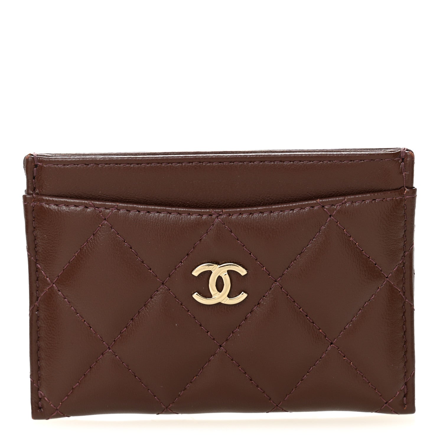 Lambskin Quilted Card Holder Burgundy