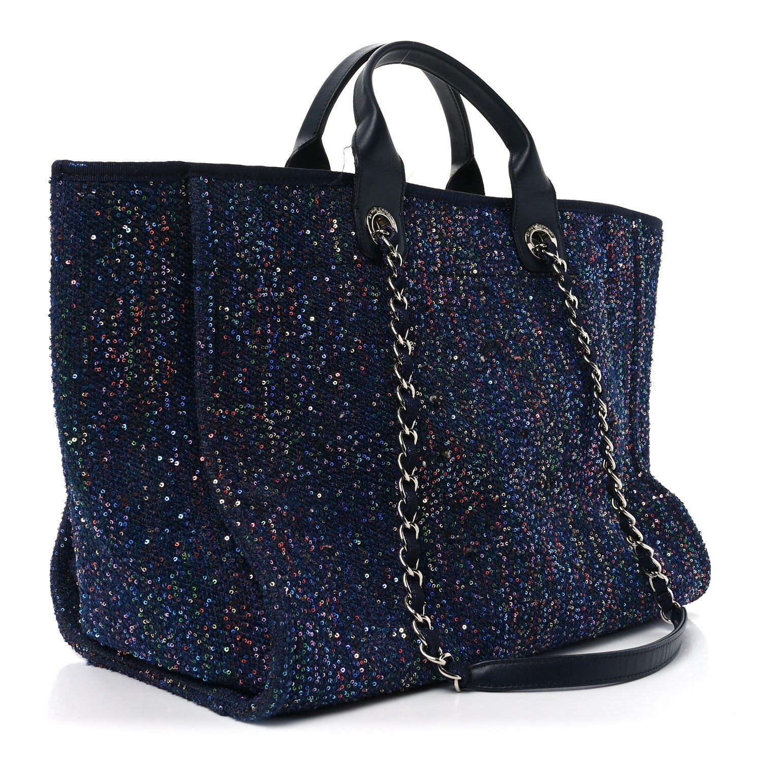 Calfskin Sequin Medium Deauville Tote Blue Multicolor