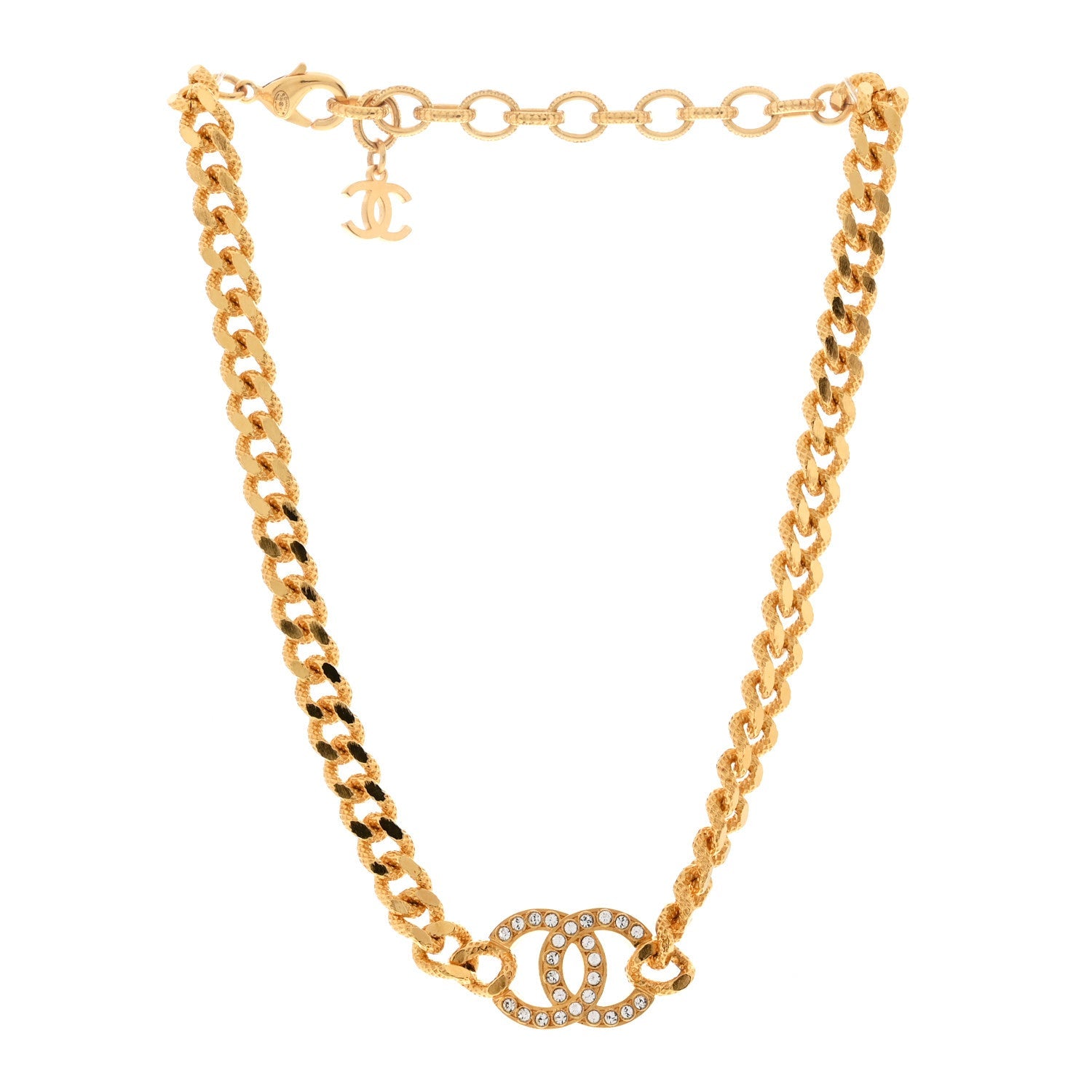 Crystal Chain Link CC Choker Necklace Gold