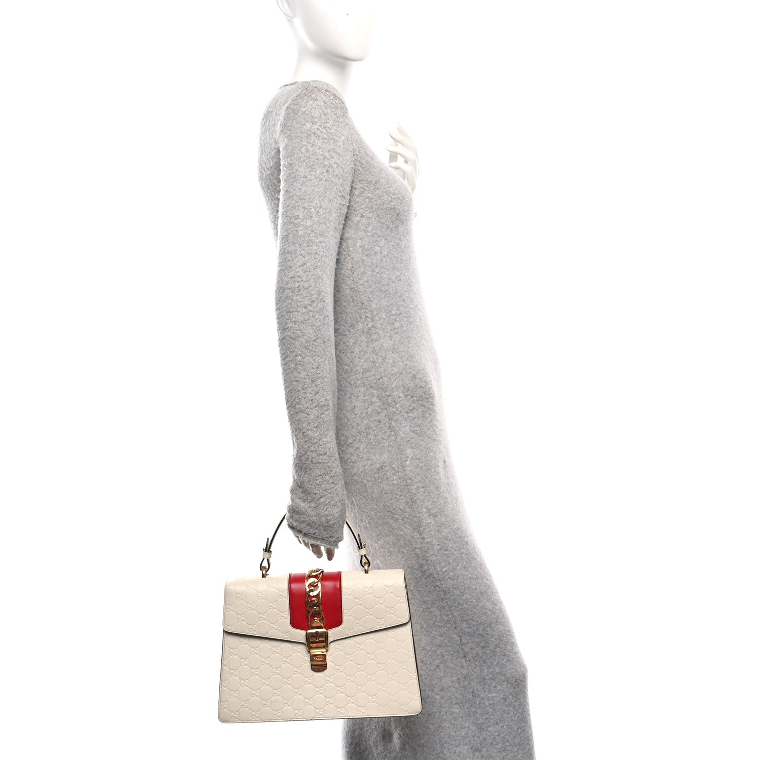 Guccissima Signature Medium Sylvie Top Handle Bag White Hibiscus
