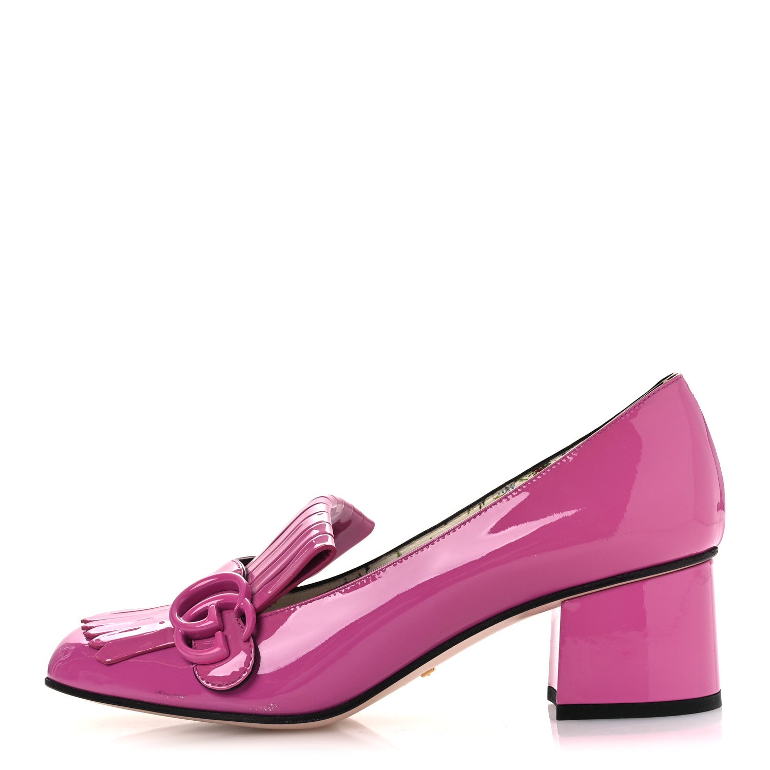 Vernice GG Marmont Fringe 50mm Loafer Pumps 39 Rododendro