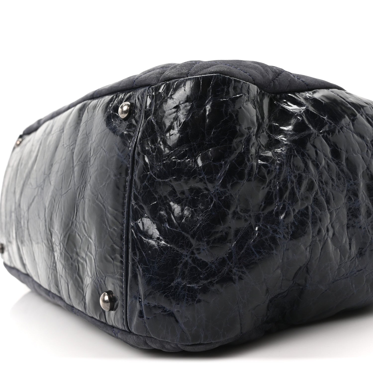 Iridescent Calfskin Quilted Large In The Mix Tote Navy