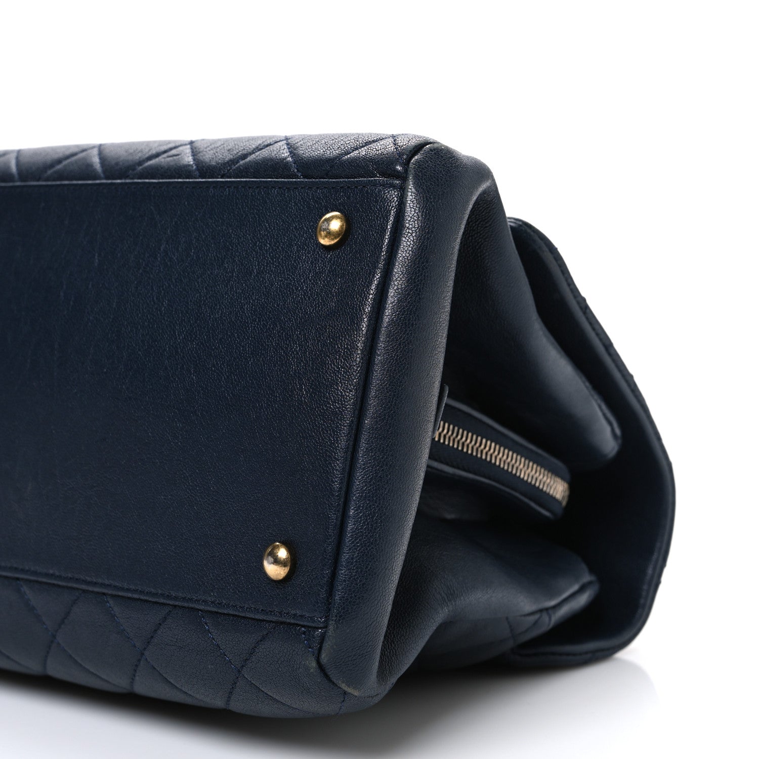 Shiny Sheepskin Quilted Large Trapezio Flap Navy