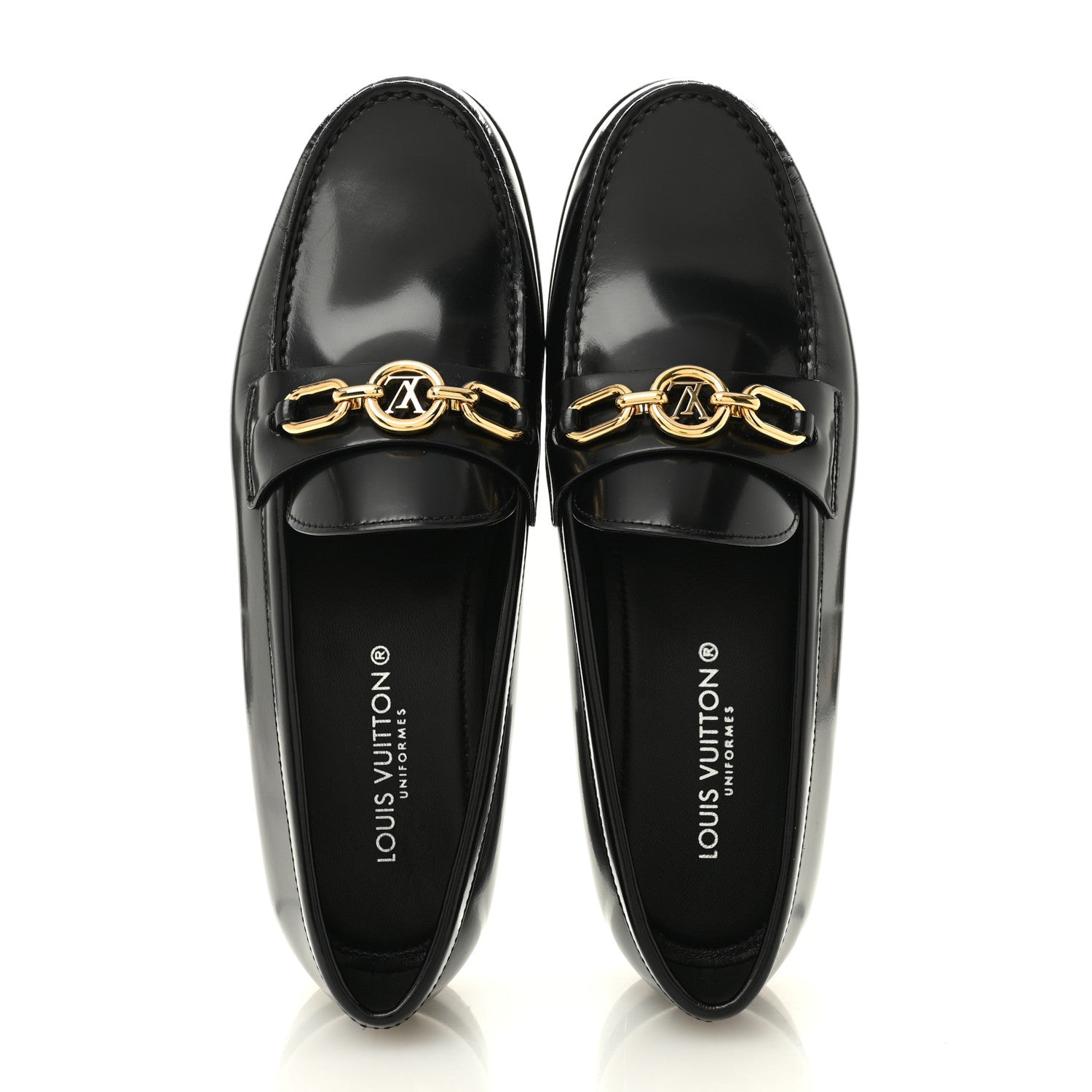 Glazed Calfskin Chess Flat Loafer 37.5 Black
