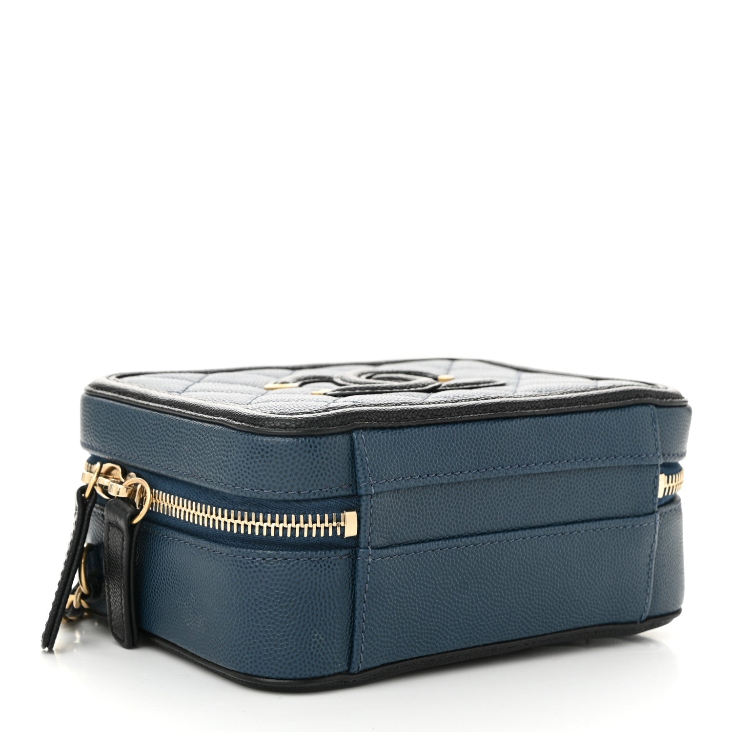 Caviar Quilted Small CC Filigree Vanity Case Navy Black